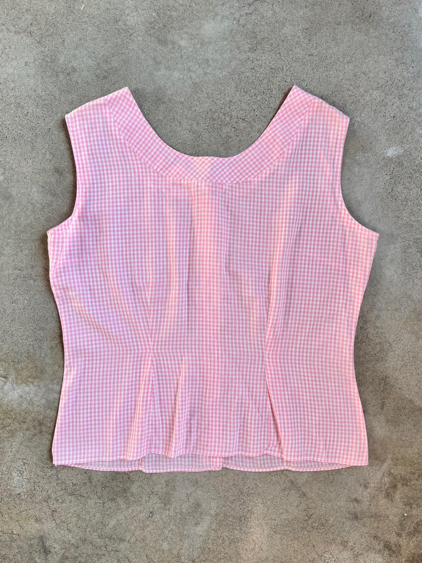 Vintage 1950s Laura Mae Pink Gingham Sleeveless Blouse | Large
