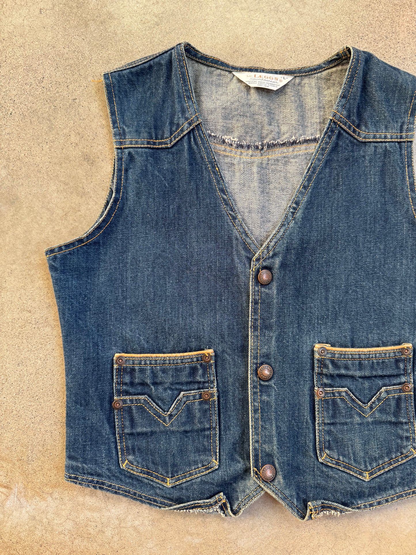 Vintage 1970s Mr. Leggs Denim Vest Top | Youth L