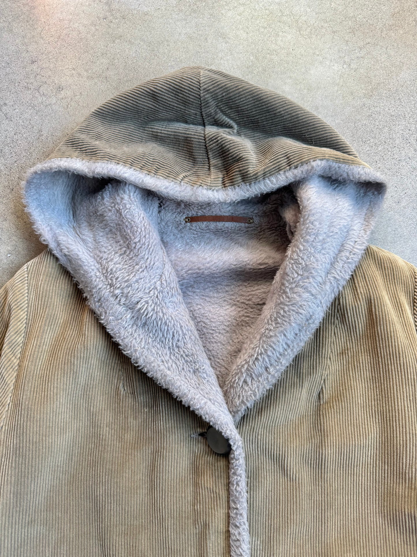 Vintage 1960s Sears Faux Fur Lined Corduroy Hooded Jacket | Medium