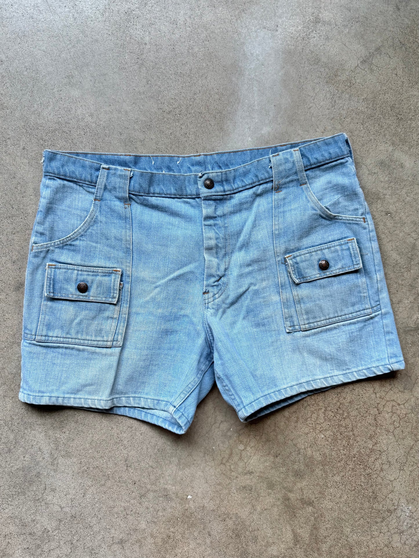 Vintage 1970s National Jeans Denim Utility Bush Shorts | Waist 36”
