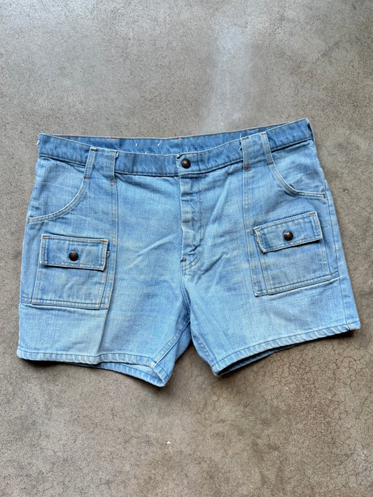 Vintage 1970s National Jeans Denim Utility Bush Shorts | Waist 36”