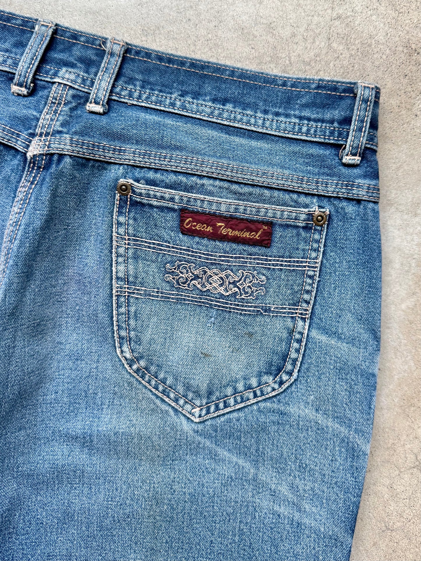 Vintage 1970s Ocean Terminal Distressed Bootcut Jeans | Waist 34”