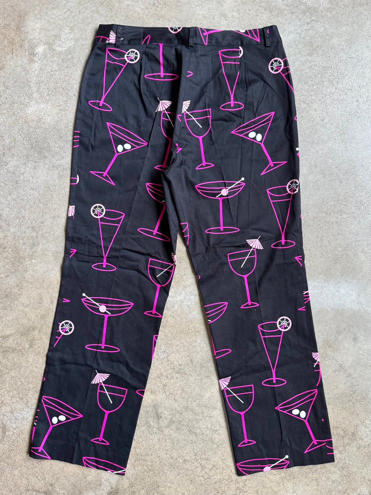 2000s Randi M. Black & Pink Martini Cocktail Printed Pants | Waist 32”