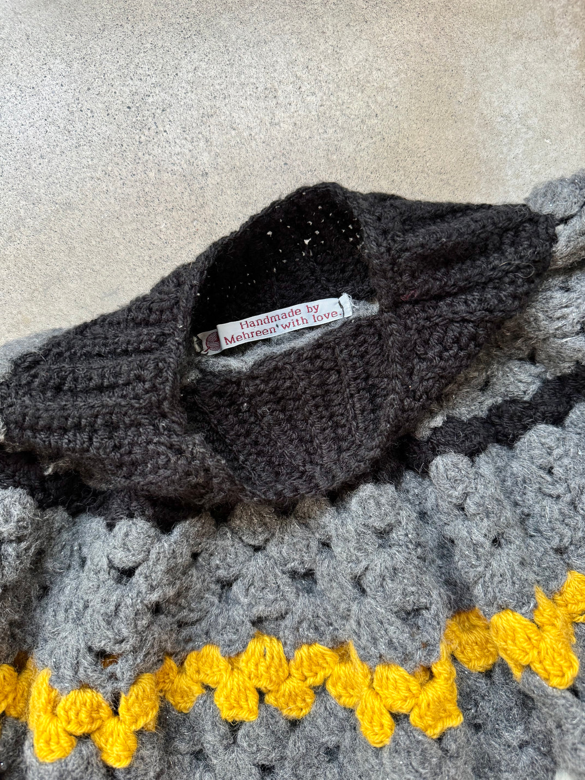 Vintage Handmade Grey & Yellow Crochet Mock Neck Sweater | S/M