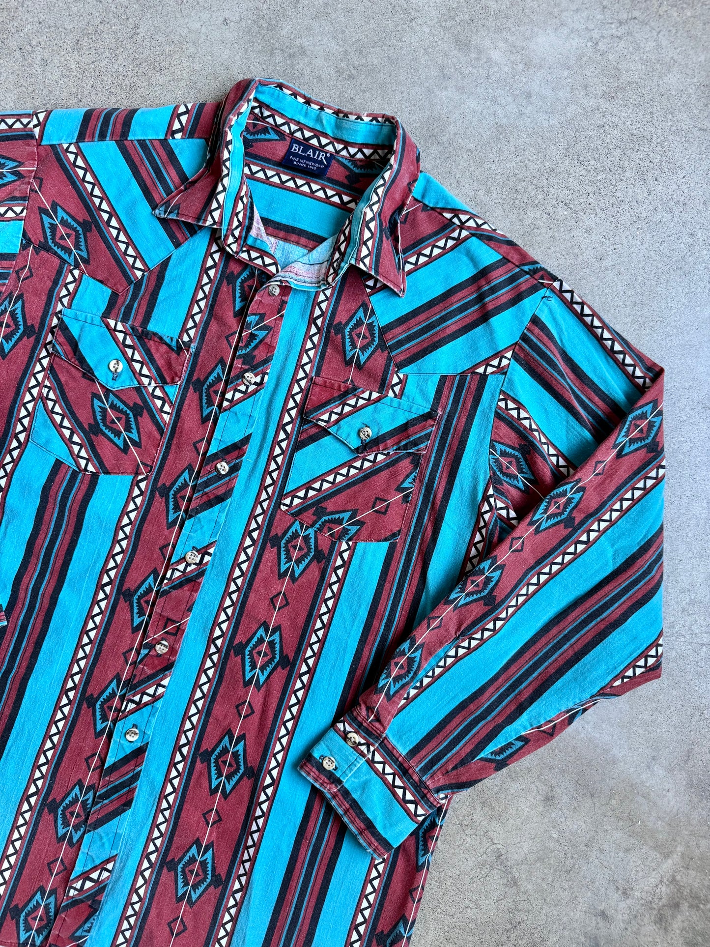 Vintage 1980s Blair Southwestern Pattern Button-Up Shirt | L/XL