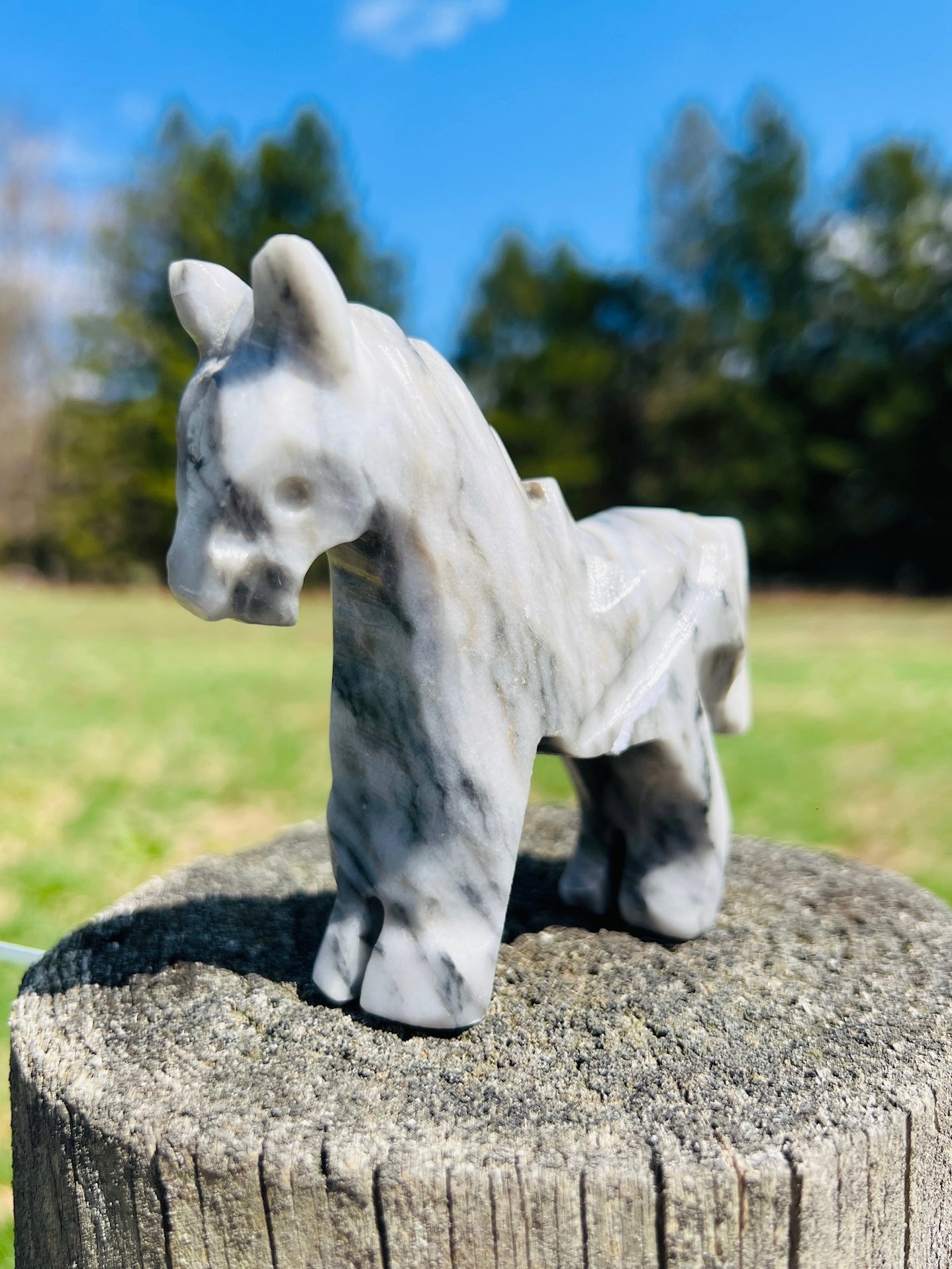 Vintage 1950s Onyx Stone Carved Horse Statue
