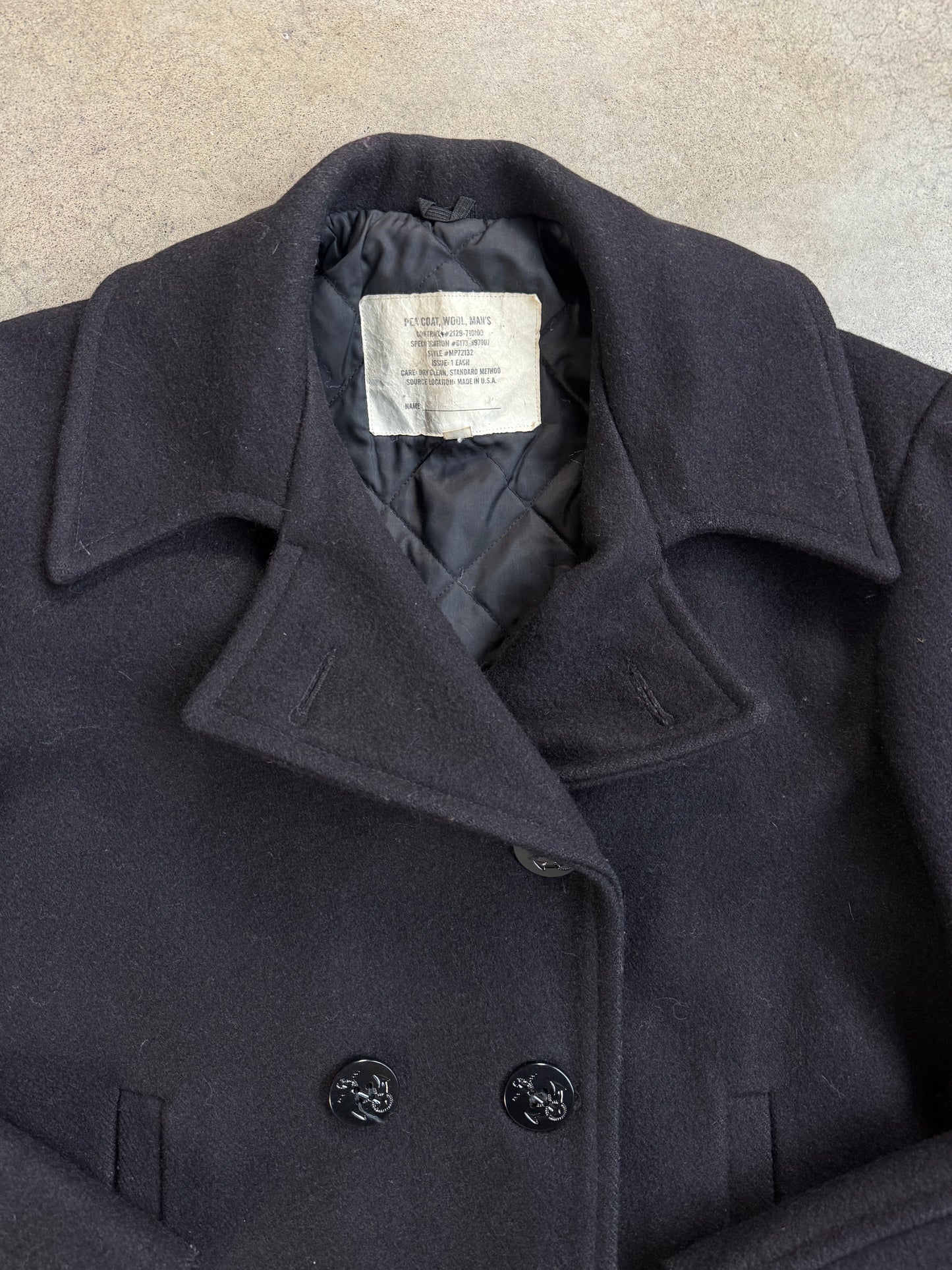 Vintage 1960s U.S. Navy Military Issue Black Wool Peacoat | 38