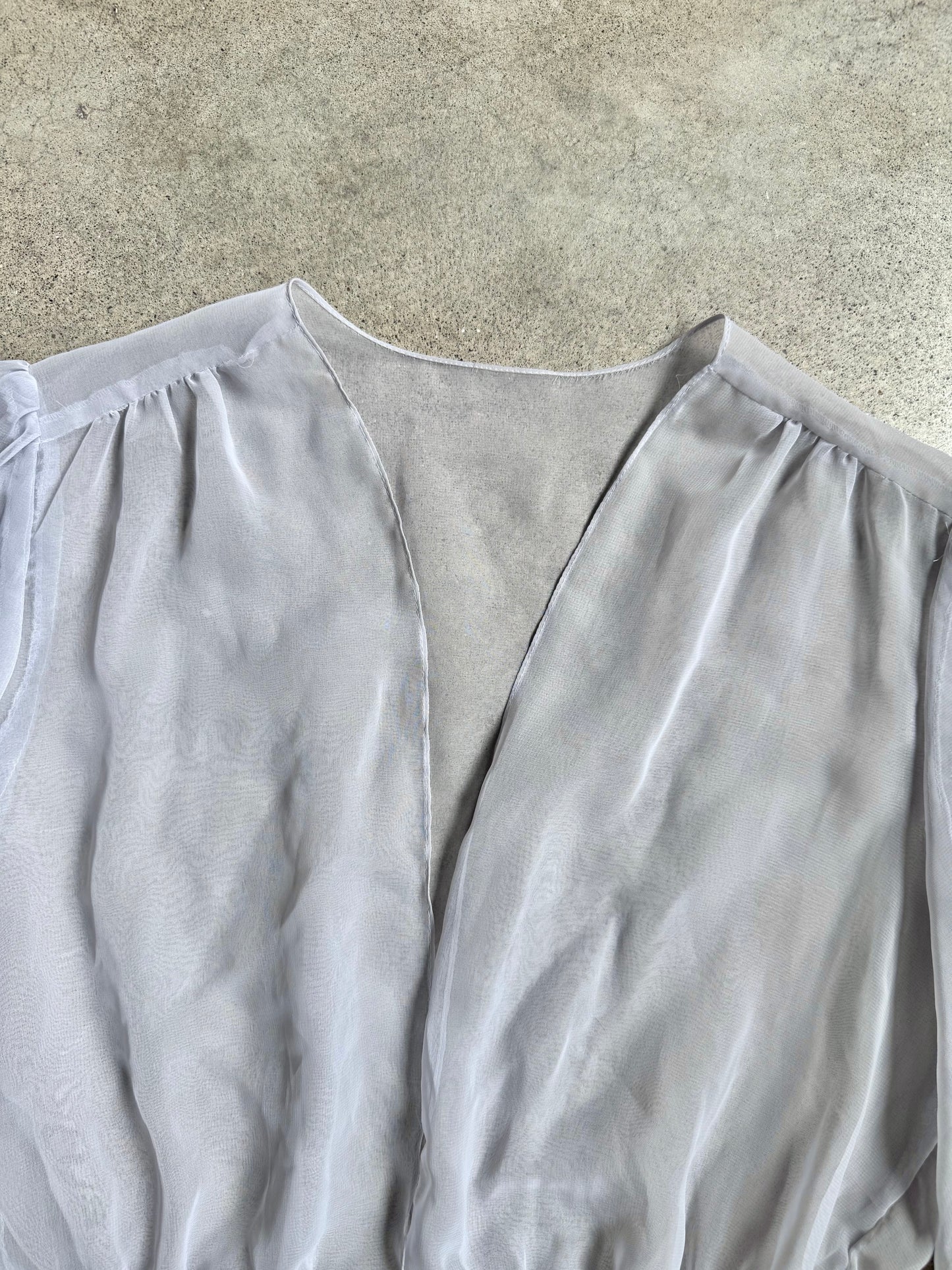 Vintage JCPenney Grey Sheer Chiffon Deep V-Neck Top | M/L