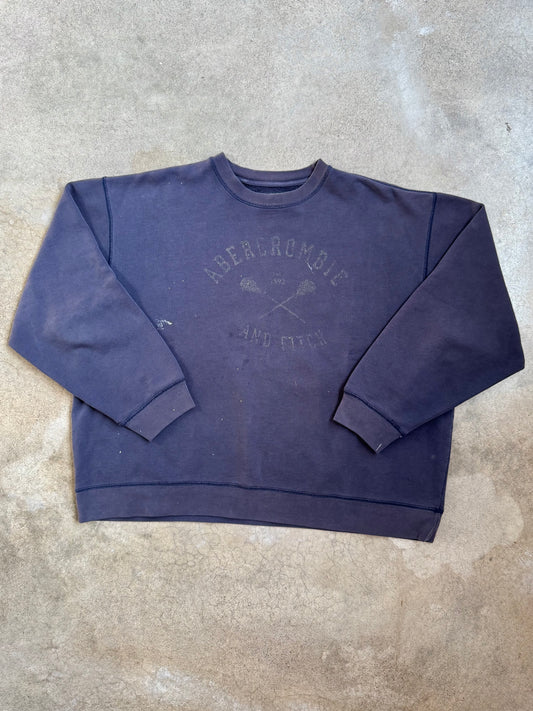 Vintage 1990s Abercrombie & Fitch Lacrosse Graphic Distressed Crewneck Sweatshirt | XL