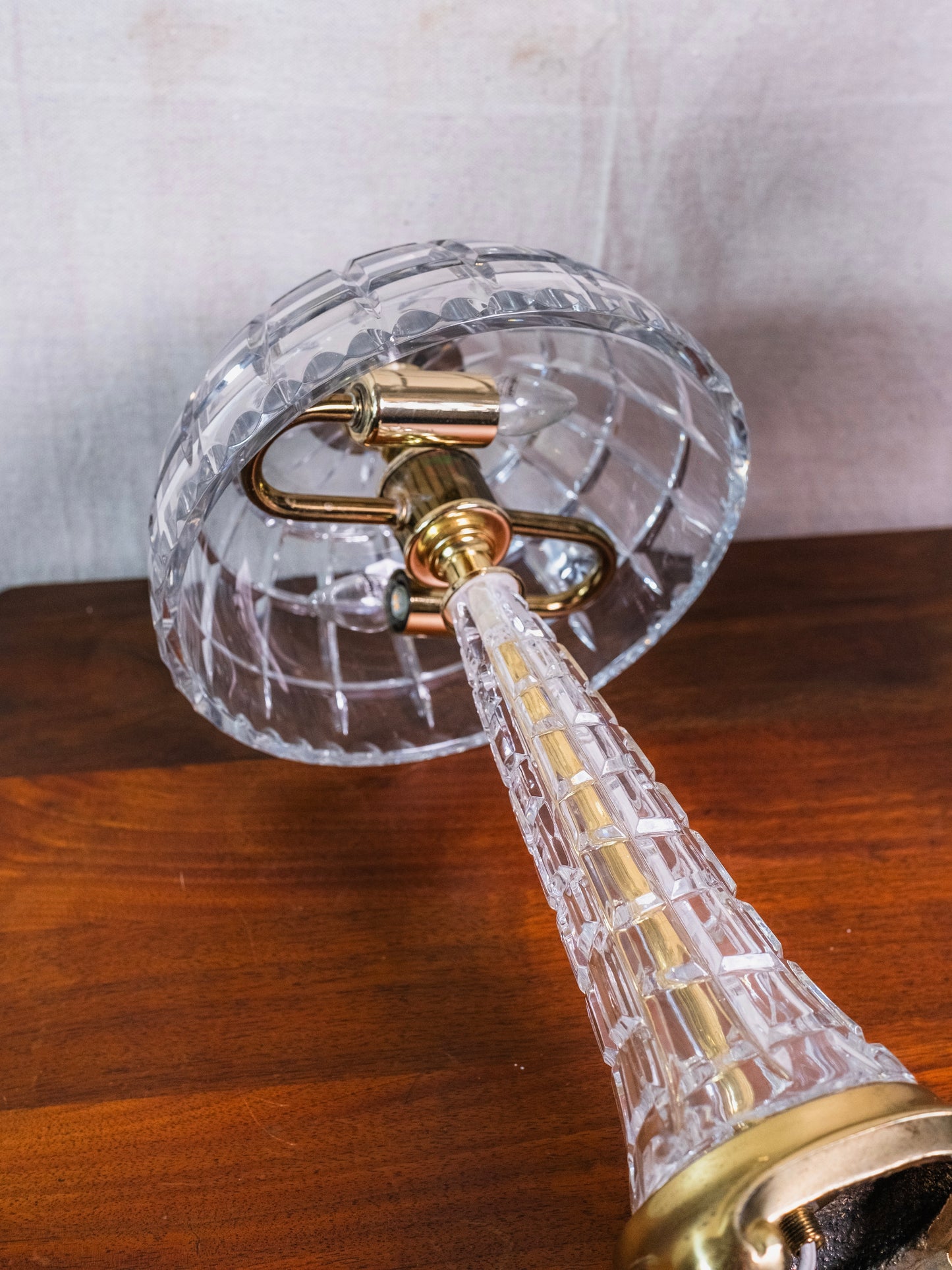 Vintage Crystal Cut Mushroom Dome Table Lamps | Set of 2