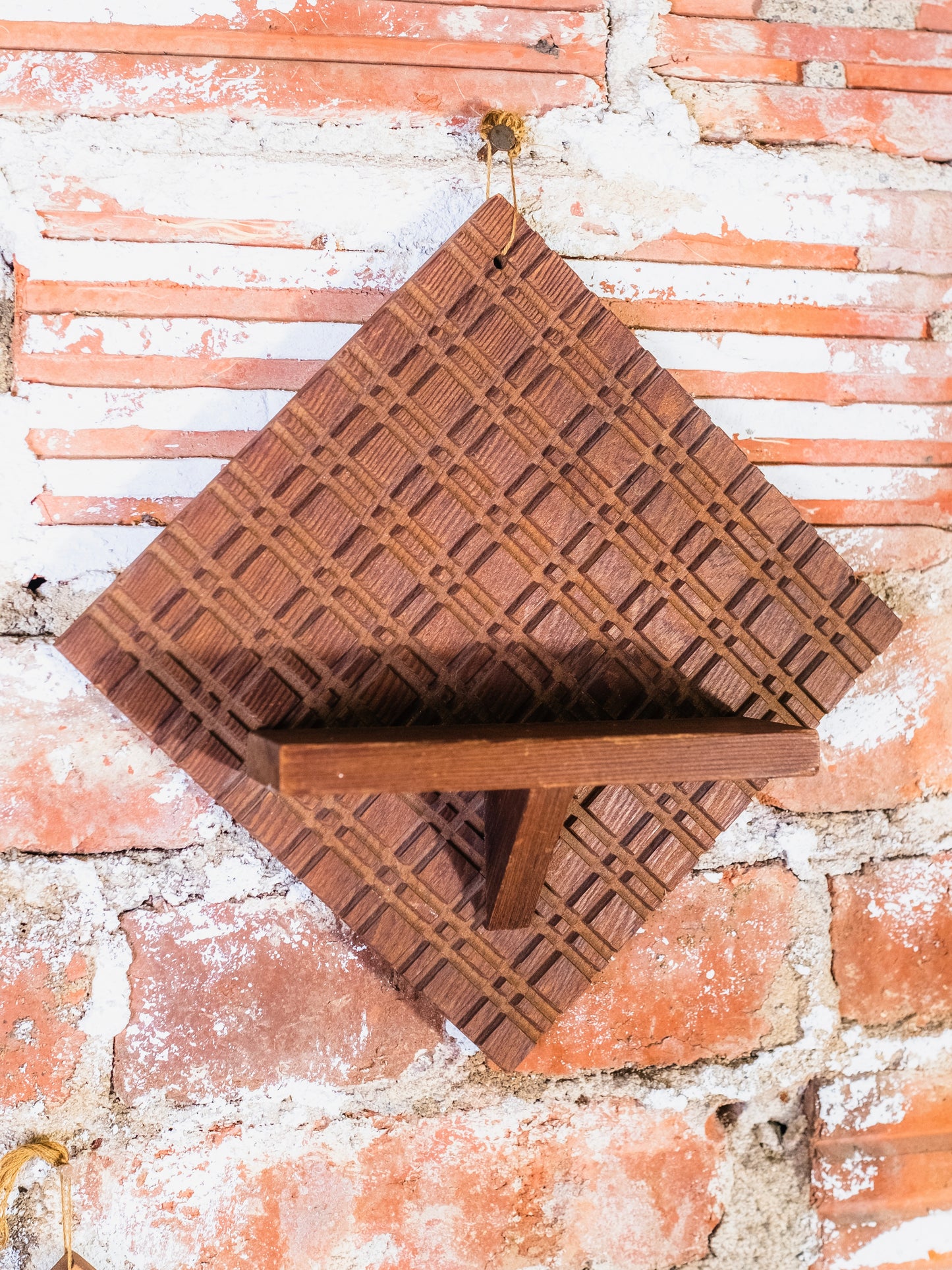 Vintage MCM Geometric Carved Wood Wall Shelves | Set of 2