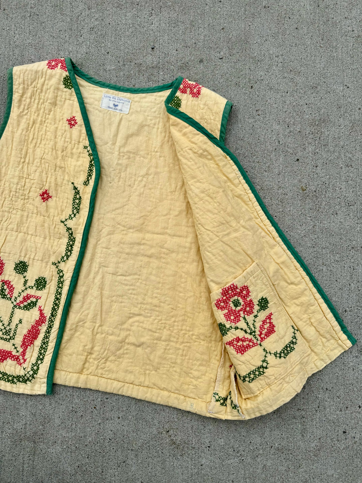 Handmade Floral Embroidered Quilted Vest | Large