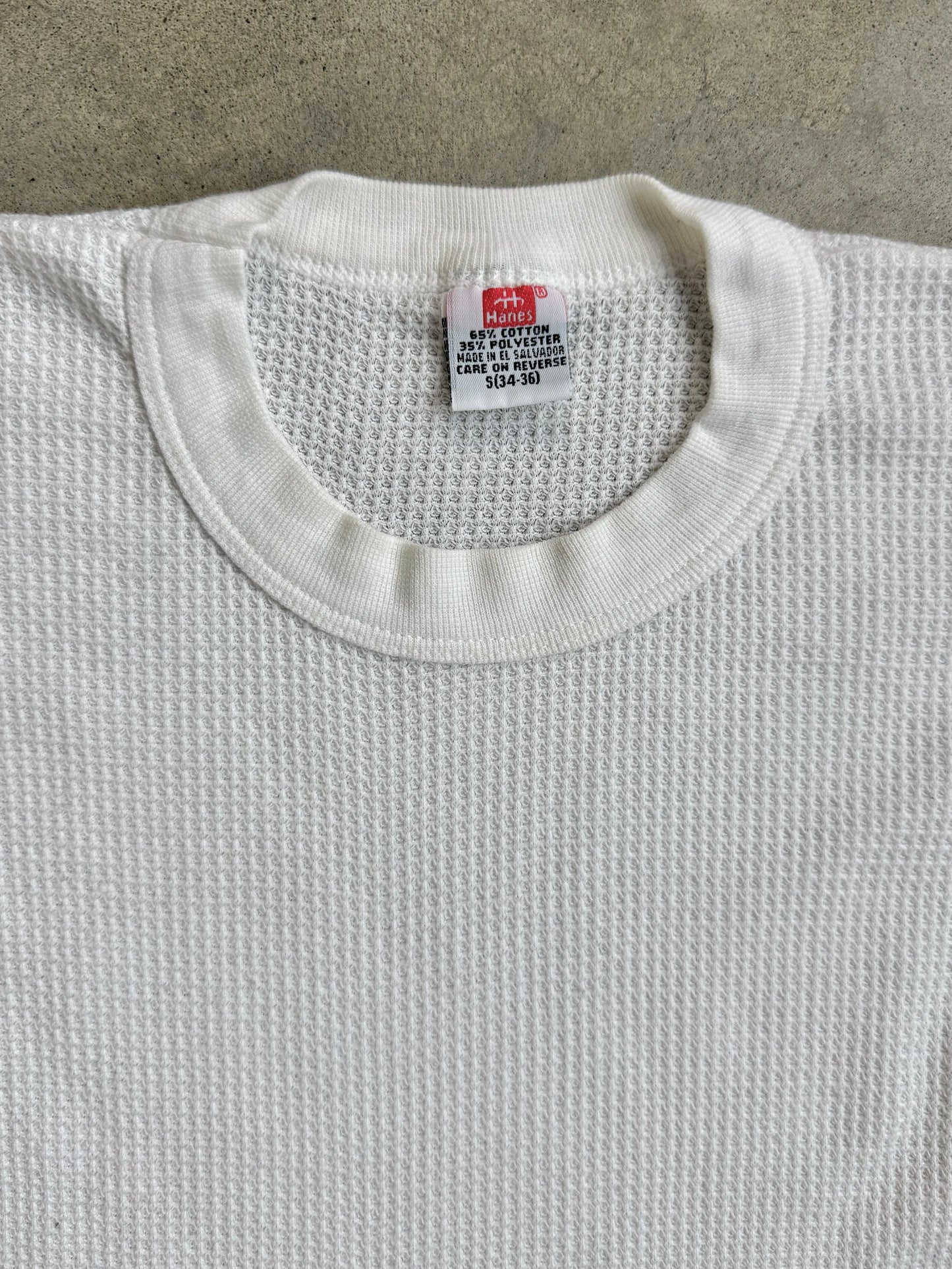 Vintage 1980s Hanes White Waffle Knit Thermal | Small