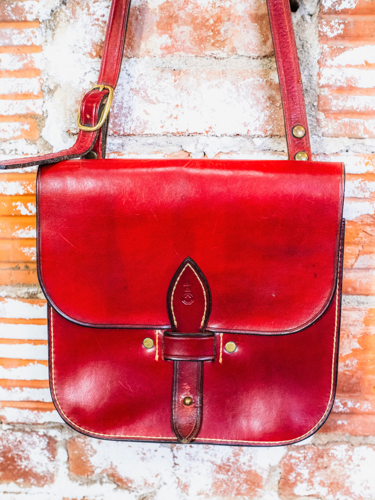 Vintage Dennis Knight Handcrafted Red Leather Saddle Bag