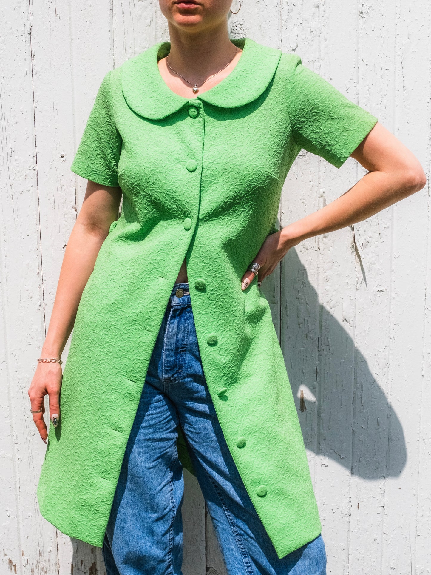 Vintage 1960s Sears Lime Green Short Sleeve Duster / House Jacket | Small