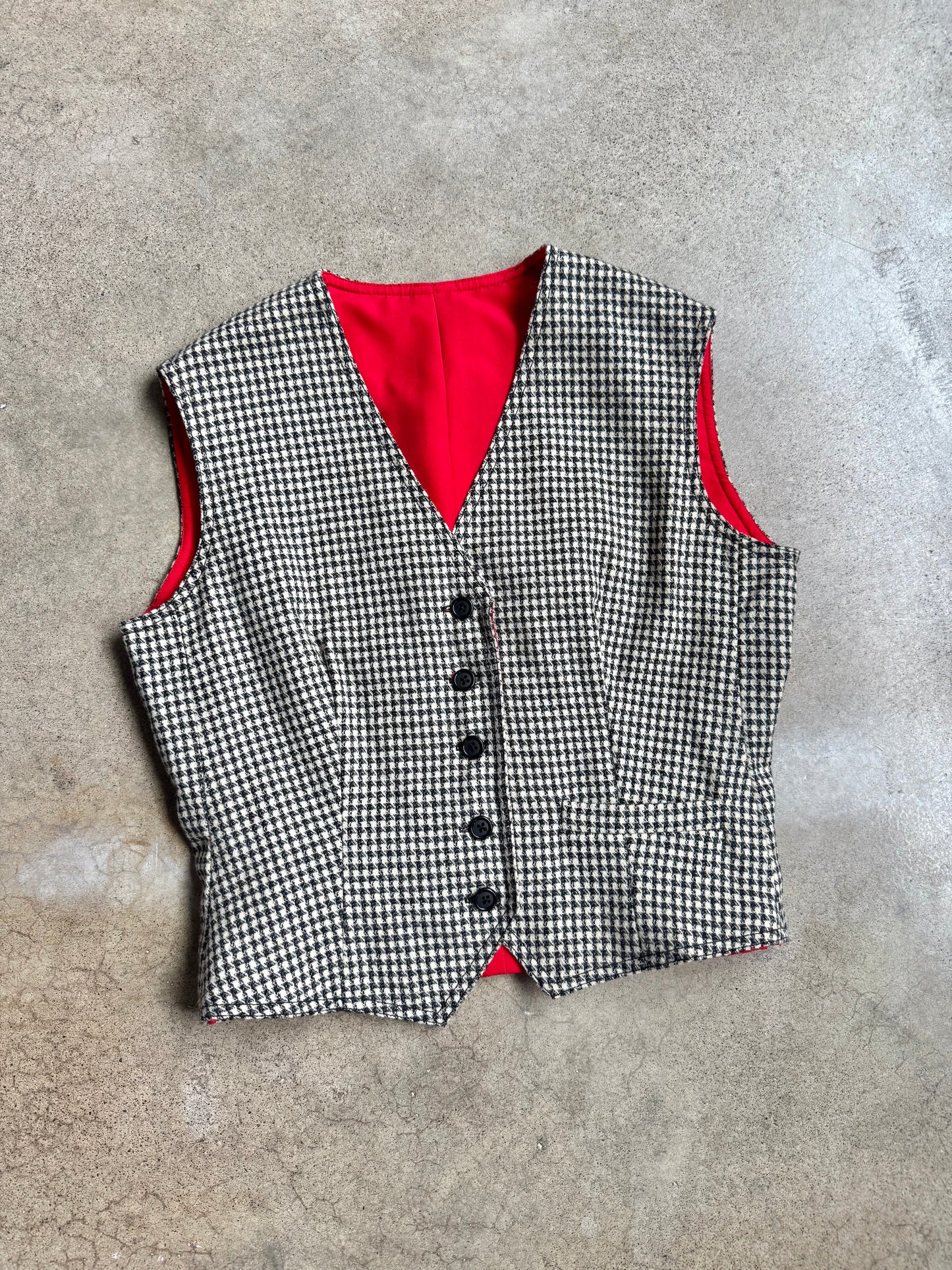 Vintage 1960s Houndstooth Wool Waistcoat Vest | S/M