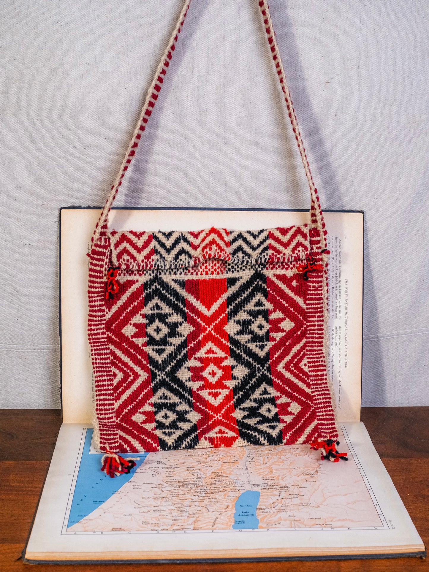 Vintage Red & Black Southwestern Wool Tapestry Bag