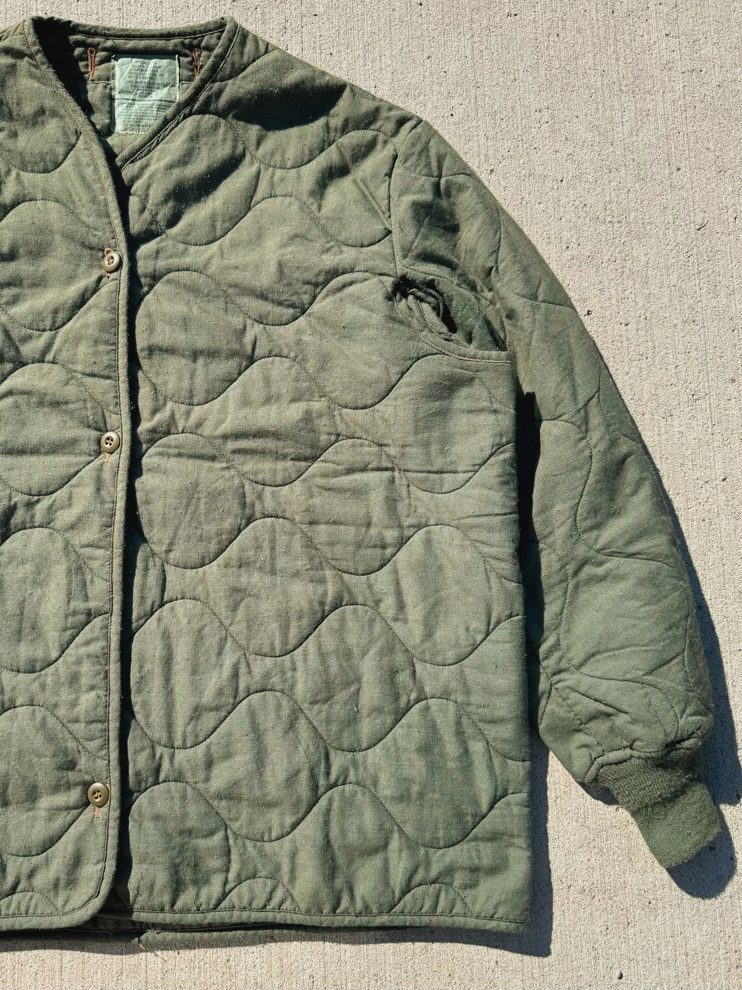 Vintage Military Woolrich Green Quilted Jacket Liner | Large