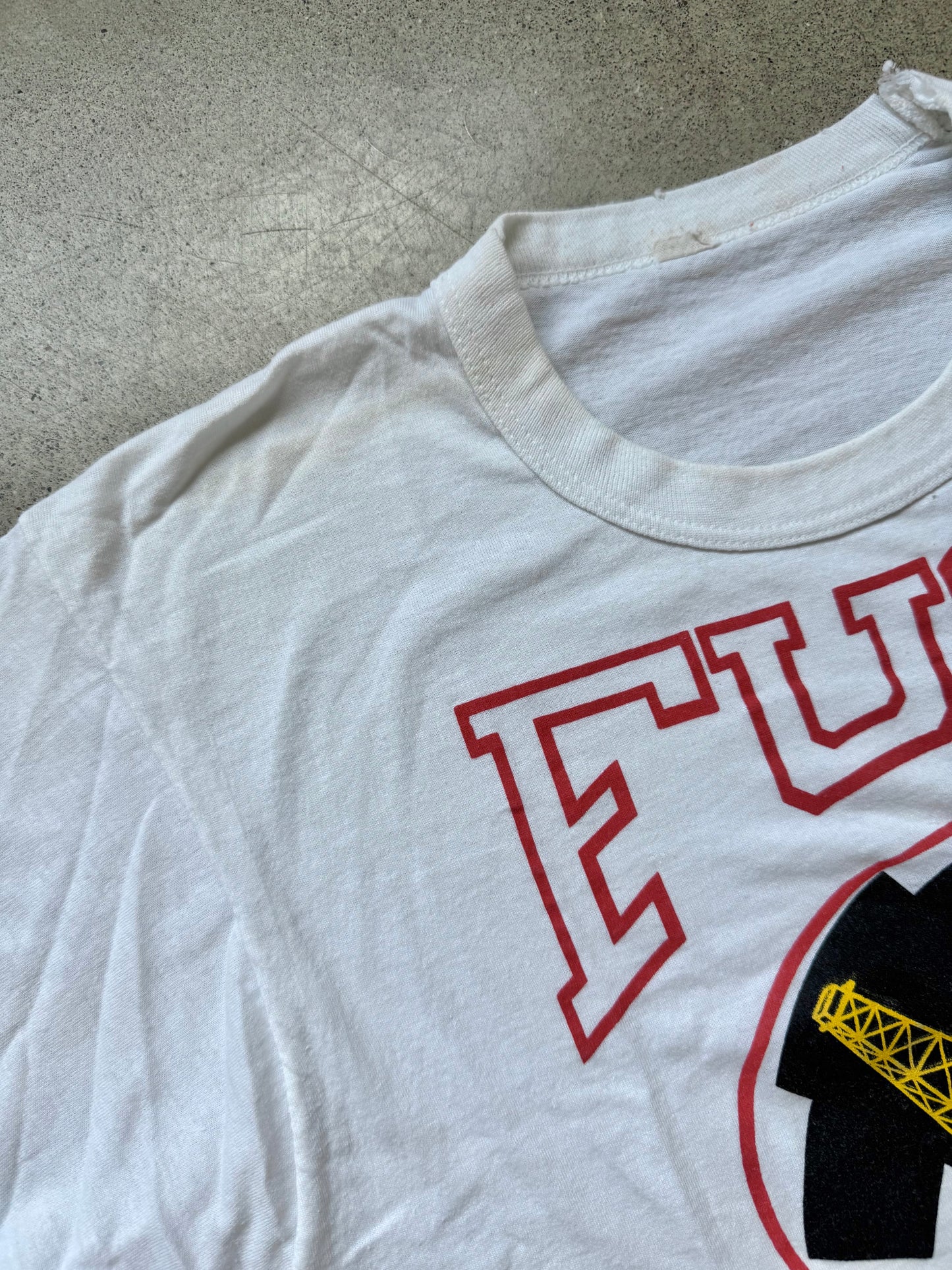 Vintage 1980s White Cropped “F*** Houston” Football Graphic Tee | Large