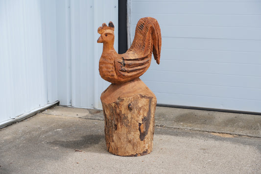 Vintage Hand-carved Rooster Statue | Folk Art