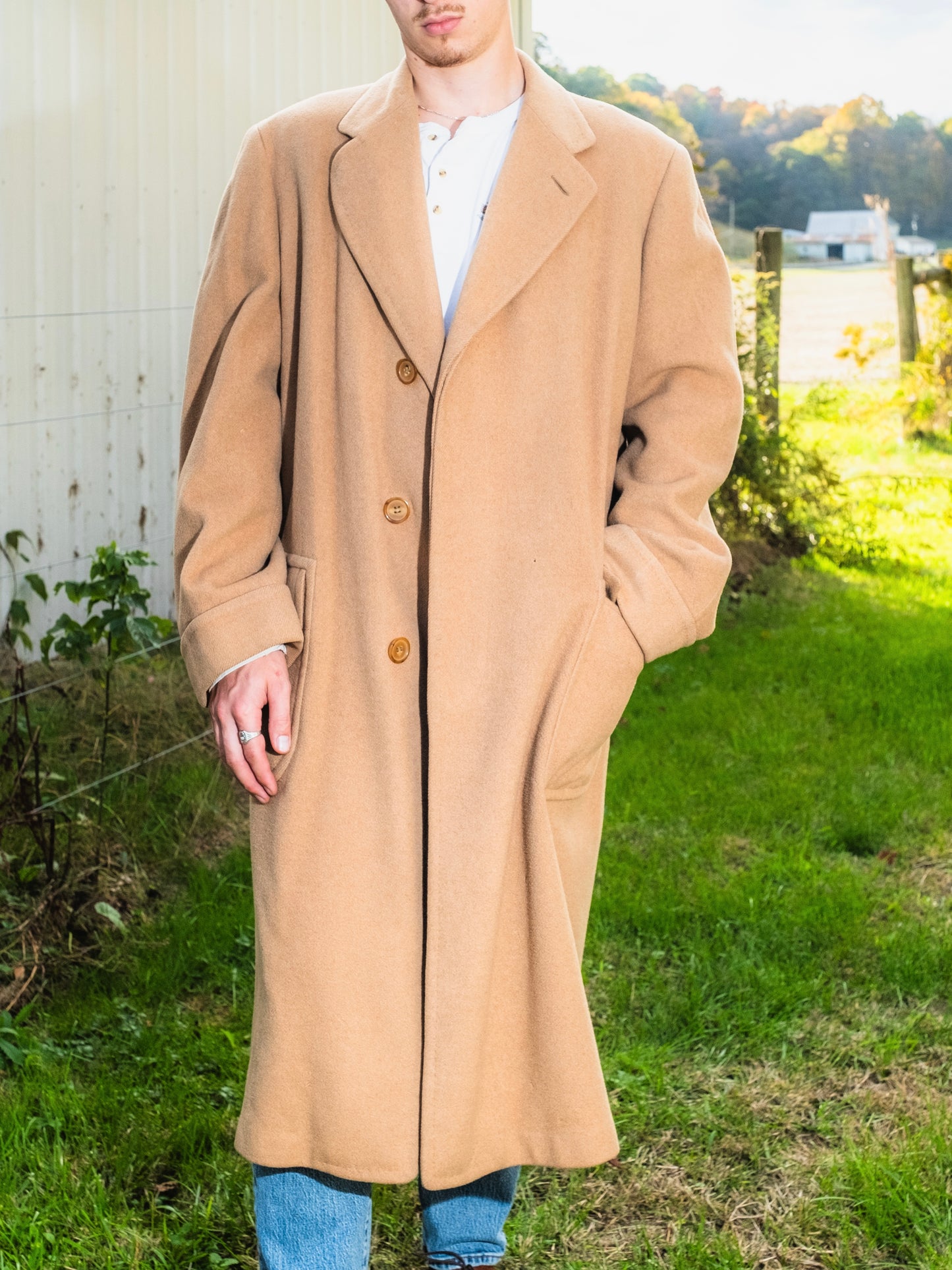 Vintage 1980s Lazarus Tan Cashmere Full-Length Overcoat | XL