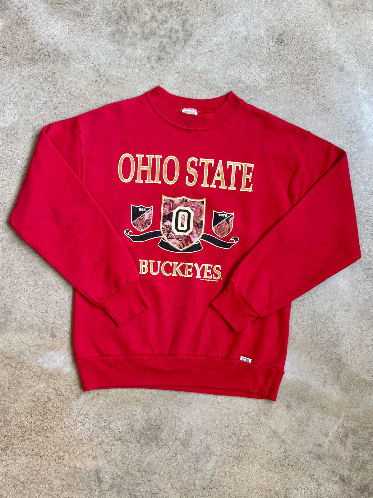 Vintage 1992 Crable Sportswear Red Ohio State Crest Graphic Sweatshirt | Medium