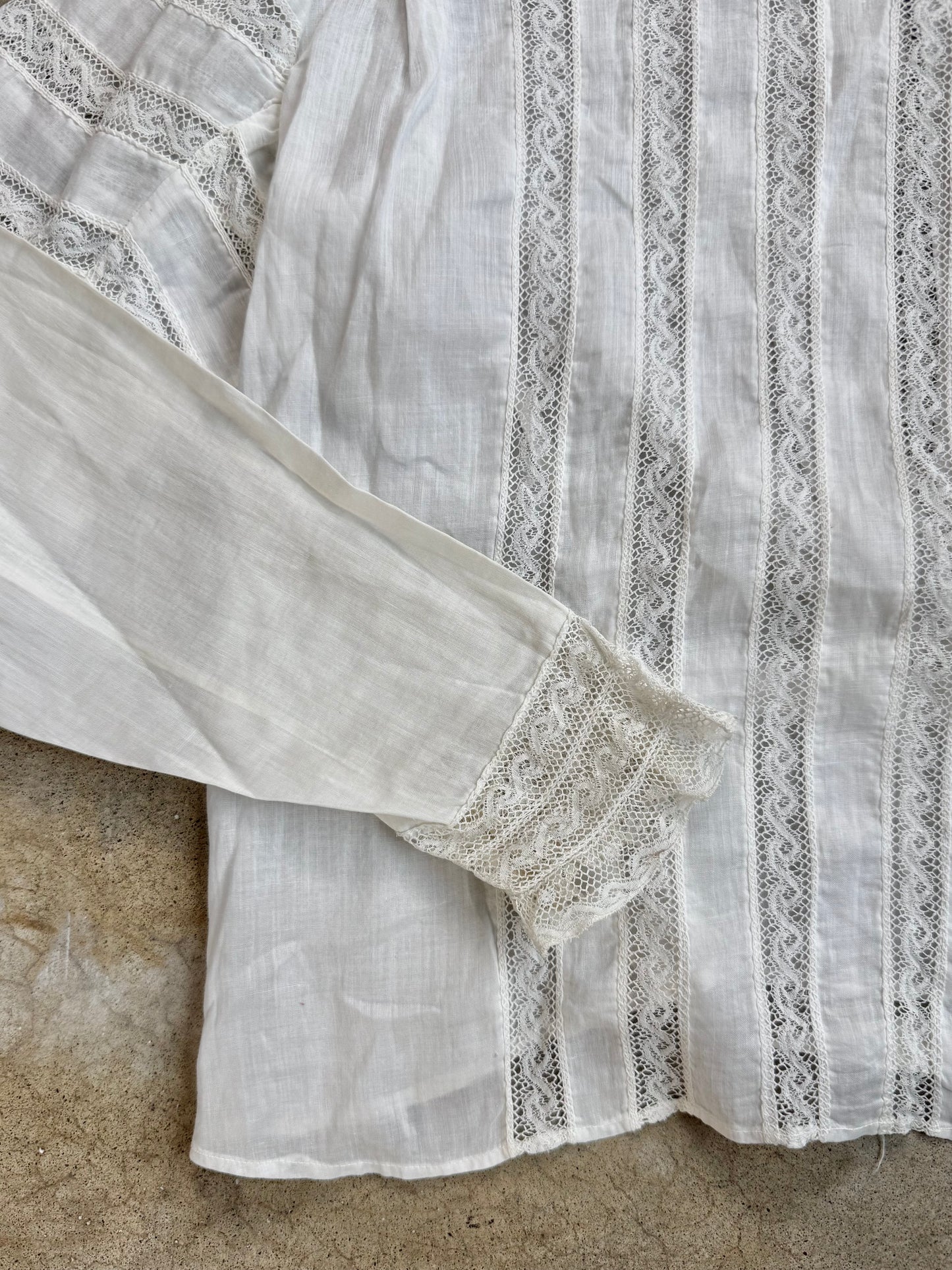 Antique 1900s Edwardian White Lace High-Neck Blouse | XS/S