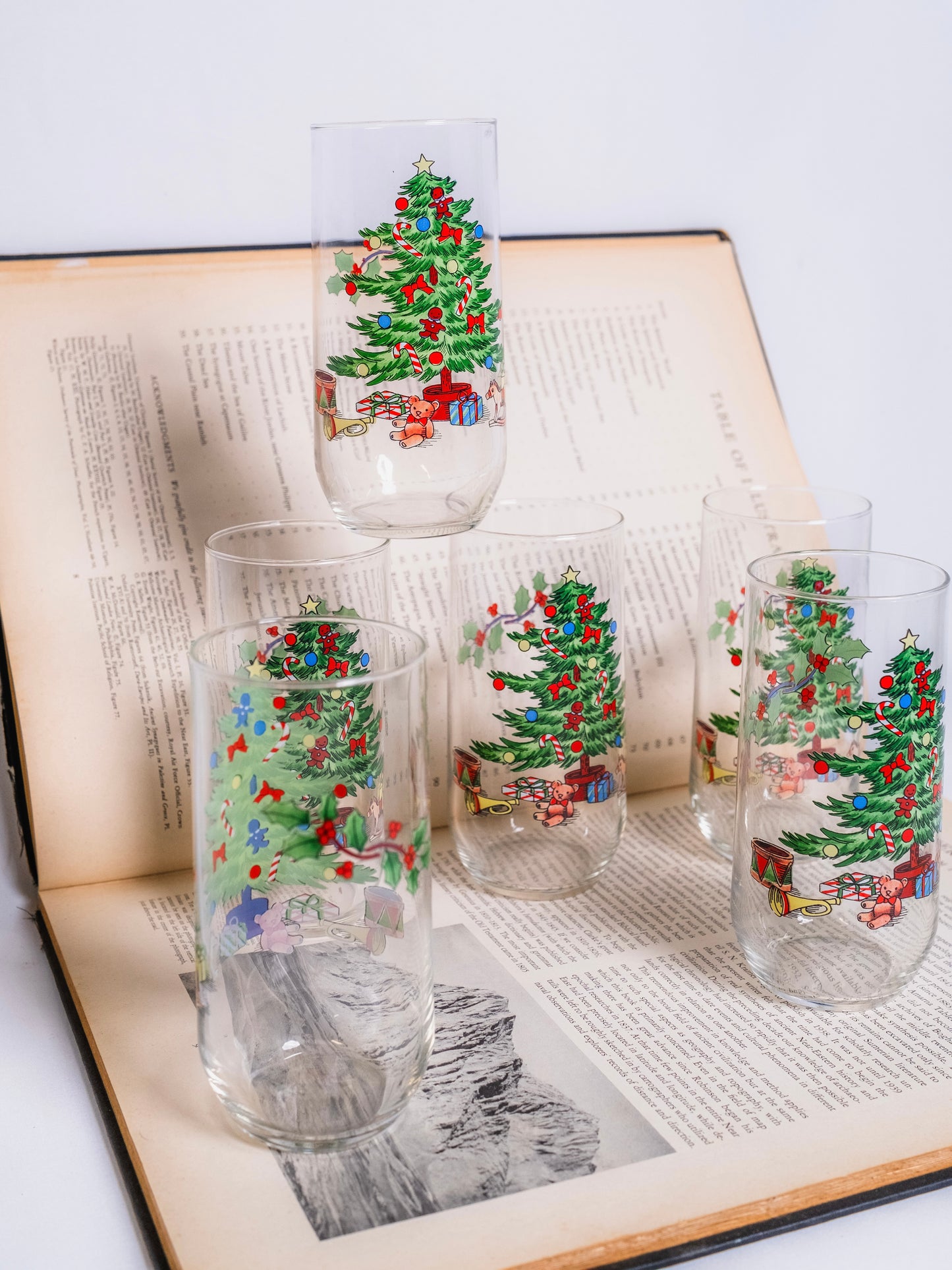 Vintage 1980s Luminarc Christmas Tree Glass Tumblers | Set of 6