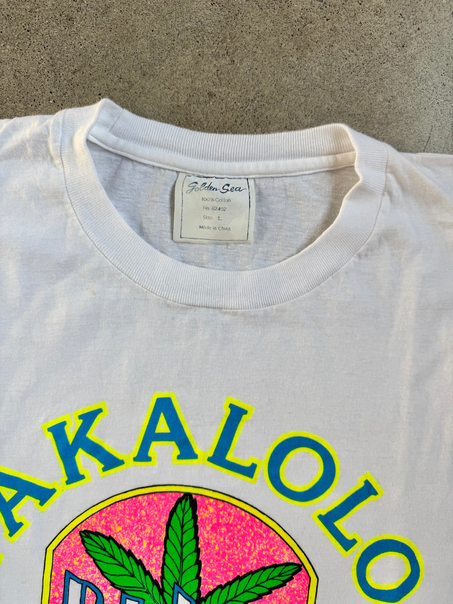Vintage 1991 Pakalolo Lite Hawaii White Cotton Graphic Tee | Large