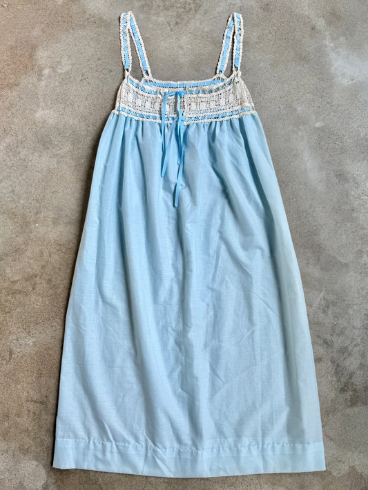Vintage 1940s/50s Baby Blue Cotton Nightgown w/ Crochet Trim | Medium