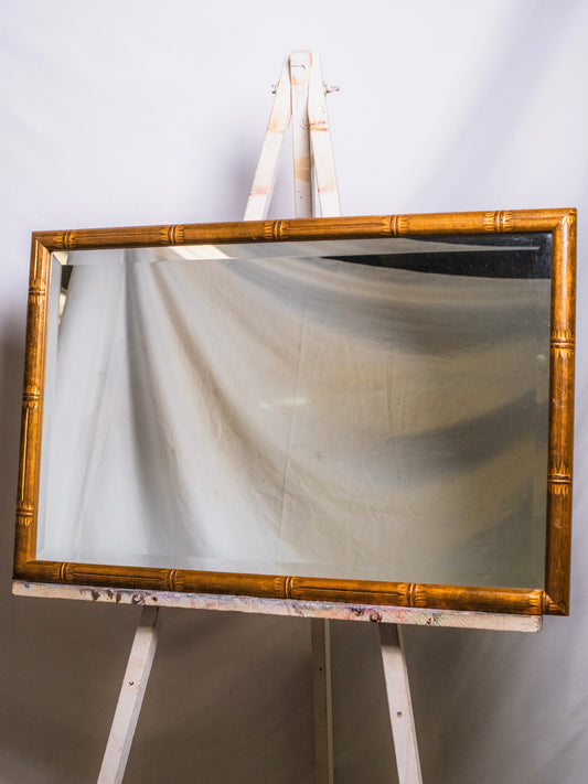 Vintage 1950s Gold Bamboo Trim Rectangular Mirror
