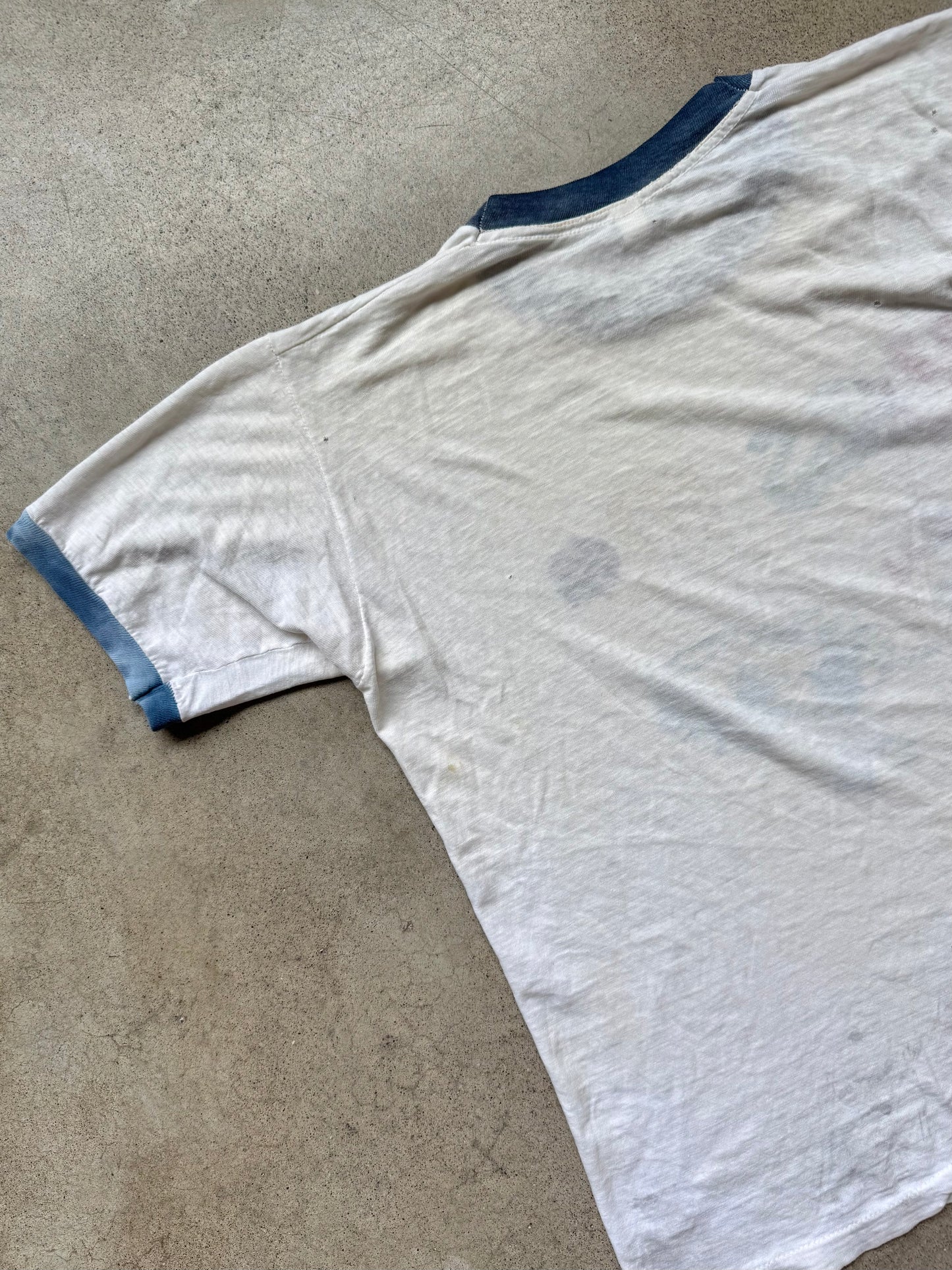 Vintage 1970s Distressed “Kiss Me I May Be A Prince” Graphic Ringer Tee | Medium