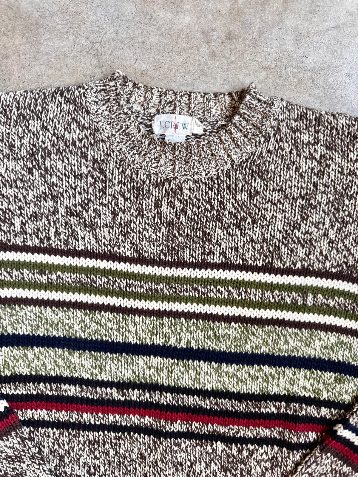 Vintage 1990s J. Crew Multi-Stripe Marled Cotton Knit Sweater | Large