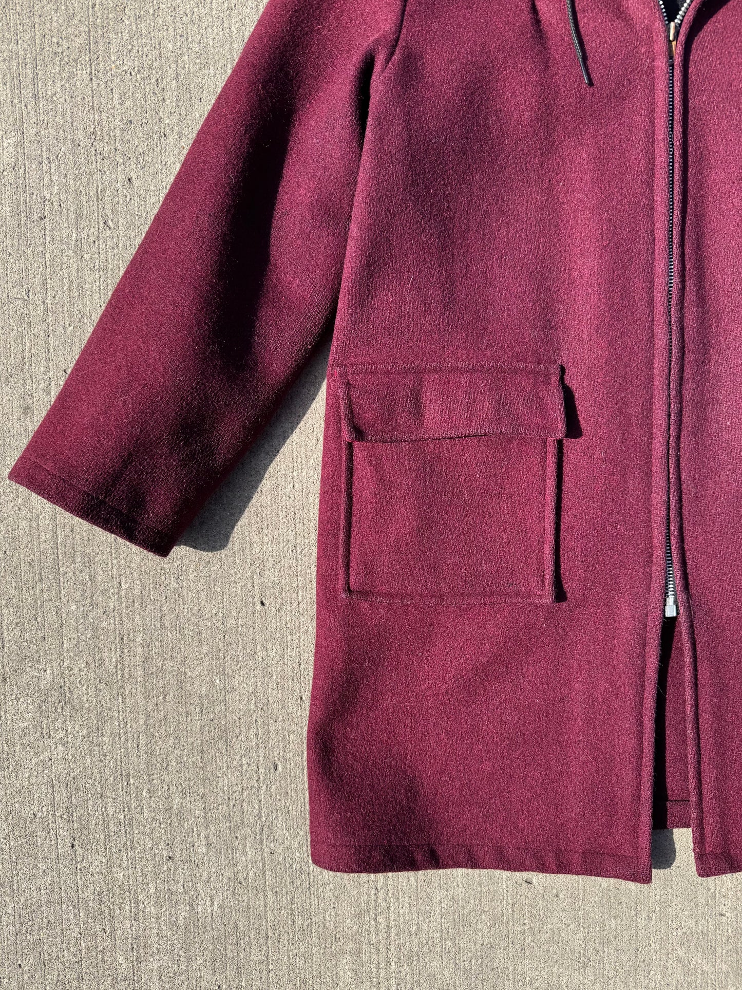 Vintage 1950s Weather Winky 100% Wool Burgundy Hooded Zip-Up Jacket | XS/S