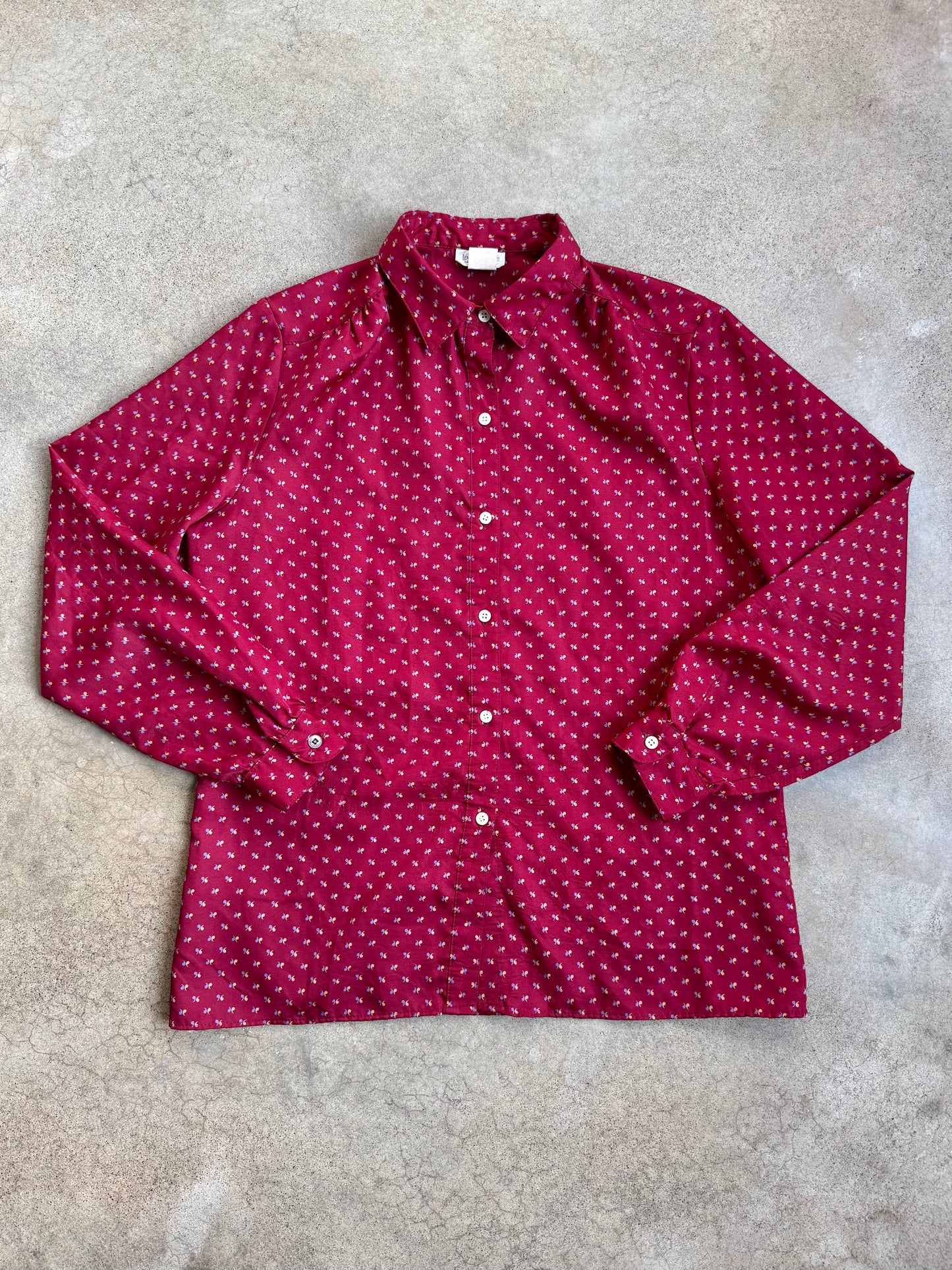 Vintage 1980s Levi's Burgundy Printed Button-Up Blouse | M/L