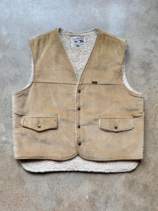 Vintage 1970s Lee Storm Rider Tan Corduroy Sherpa-Lined Vest | XL