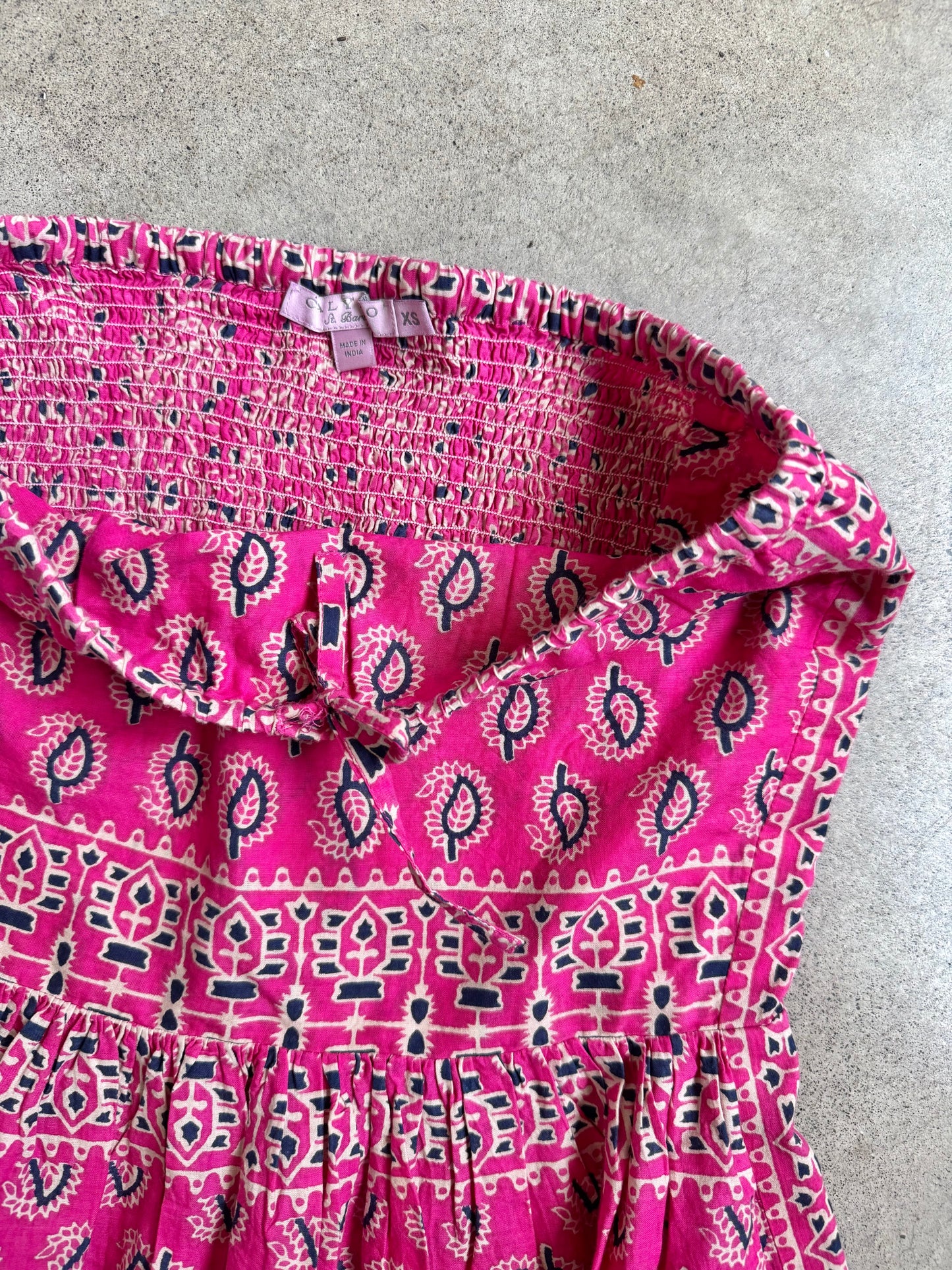 Calypso St. Barth Pink Bohemian Block Print Cotton Strapless Dress | XS