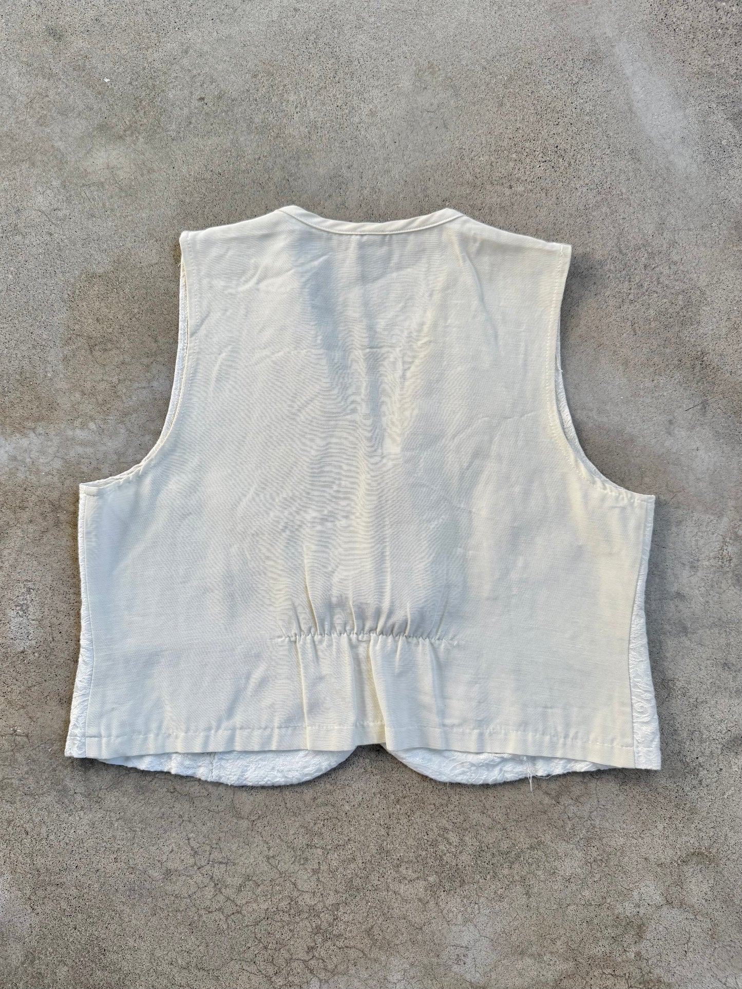 Vintage 1970s Honey Collections White Paisley Jacquard Vest Top | Medium