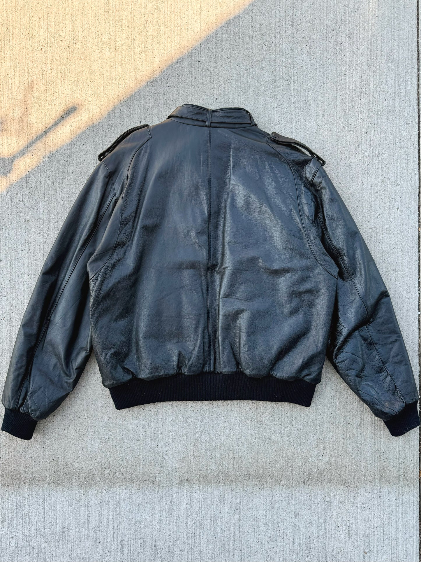 Vintage 1980s World Travel Club Black Leather Bomber Jacket