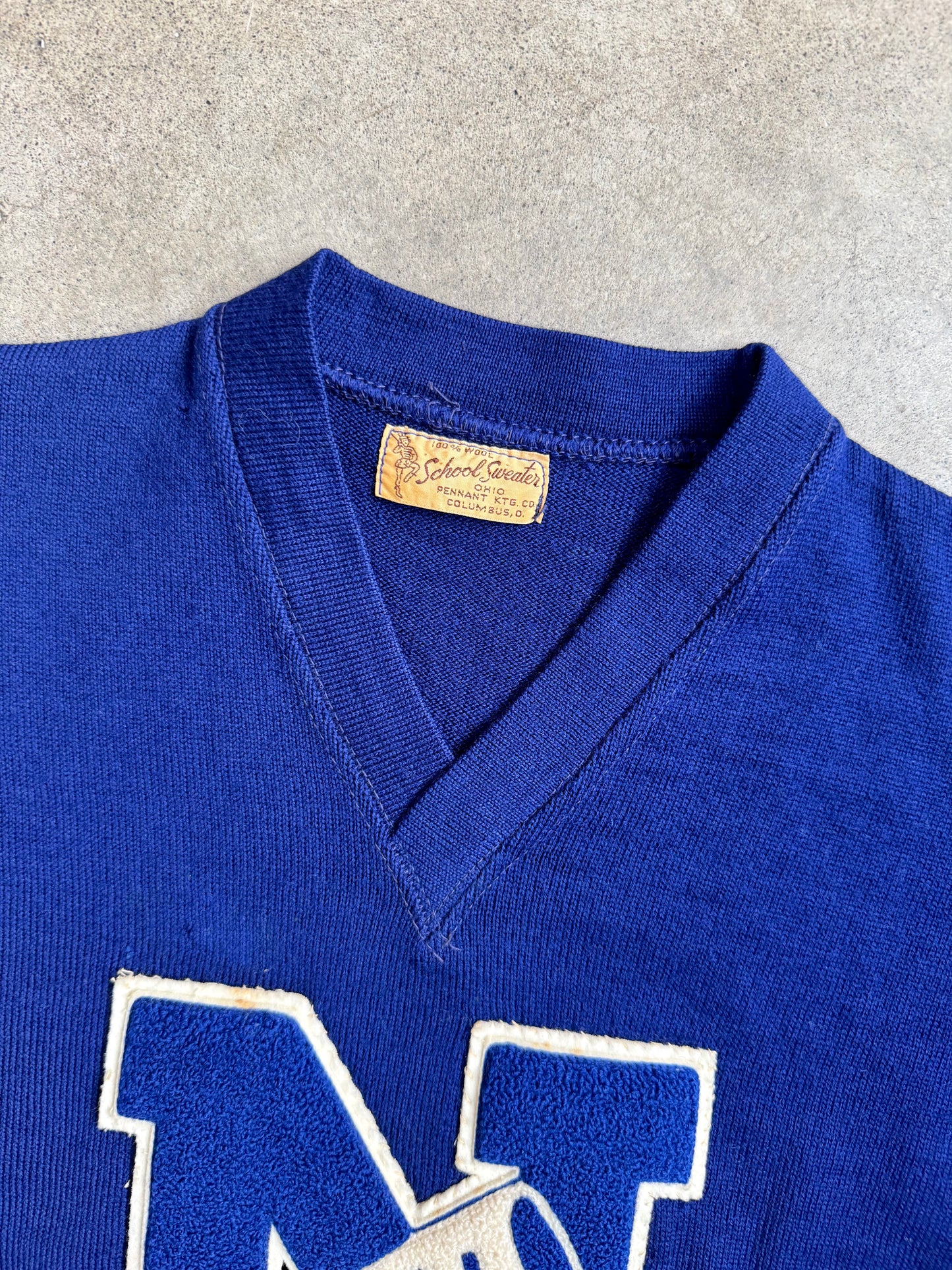 Vintage 1950s School Sweater Blue Wool "Ann" Varsity Cheer Sweater | Medium
