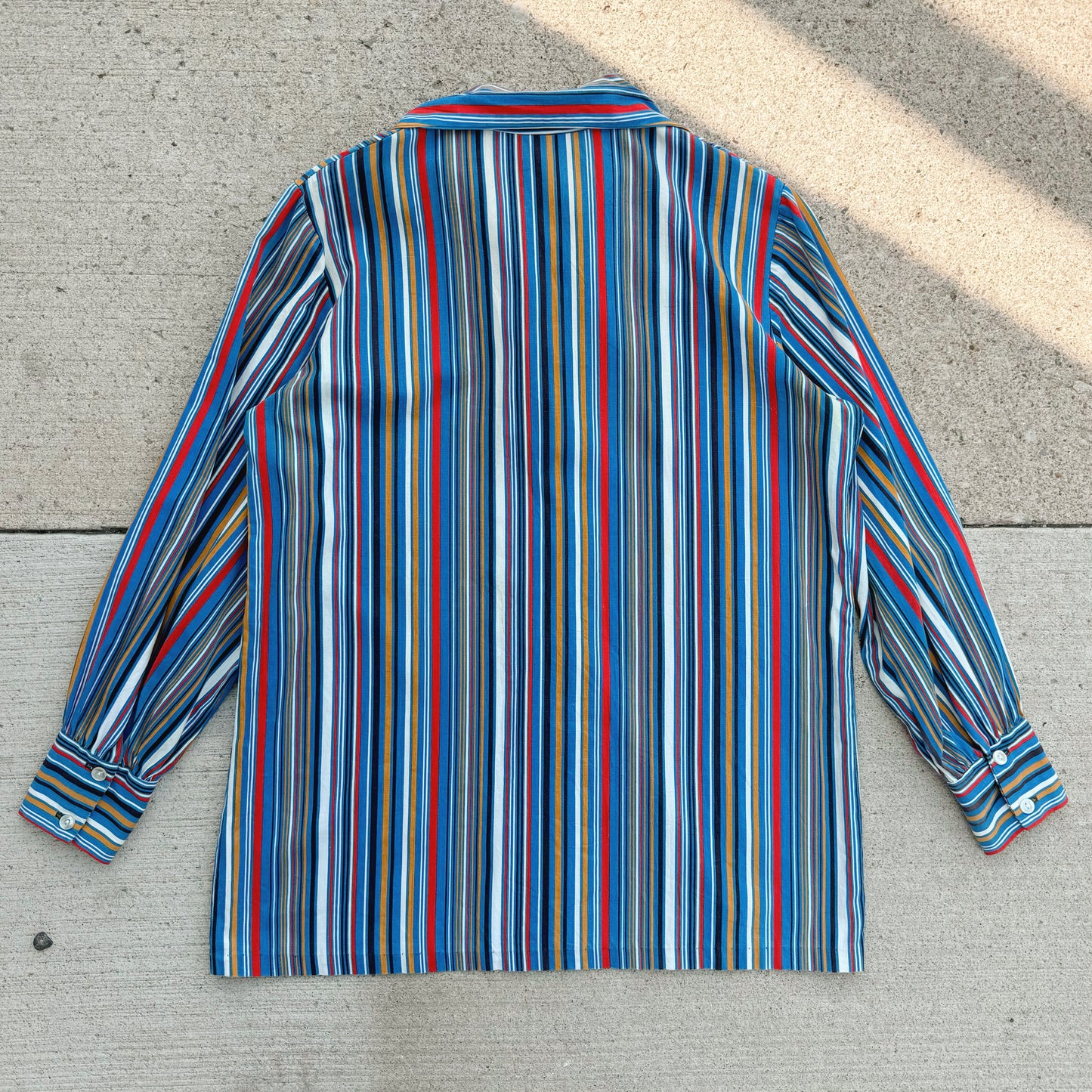 Vintage 1960s Striped O-Ring Zip Up Dagger Collar Shirt