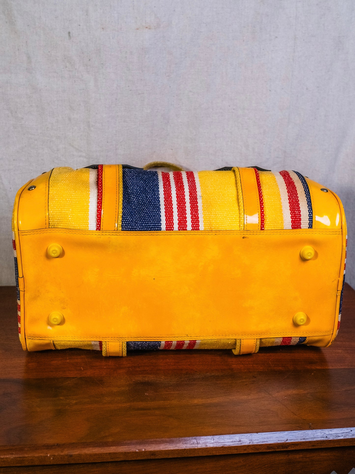 Vintage 1960s/70s Yellow & Red Striped Woven Duffel Bag