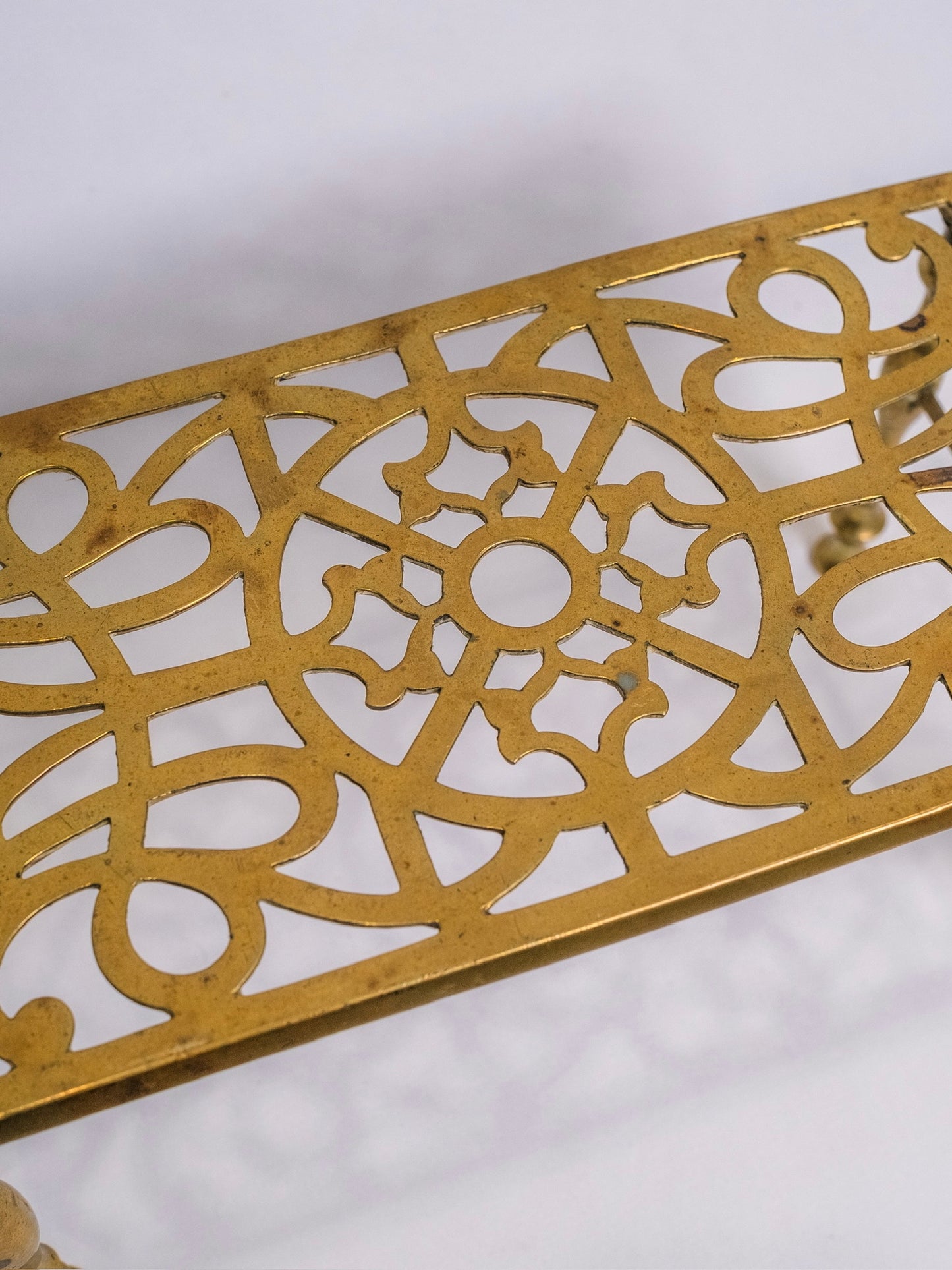 Antique Solid Brass Four-Legged Fireplace Trivet