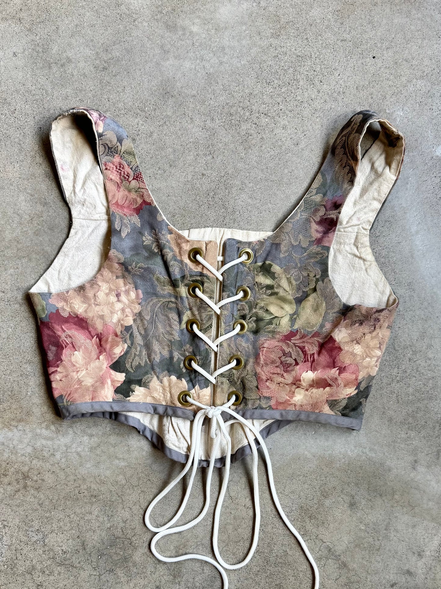 Vintage Handmade Theatre Floral Tapestry Corset Top | L/XL