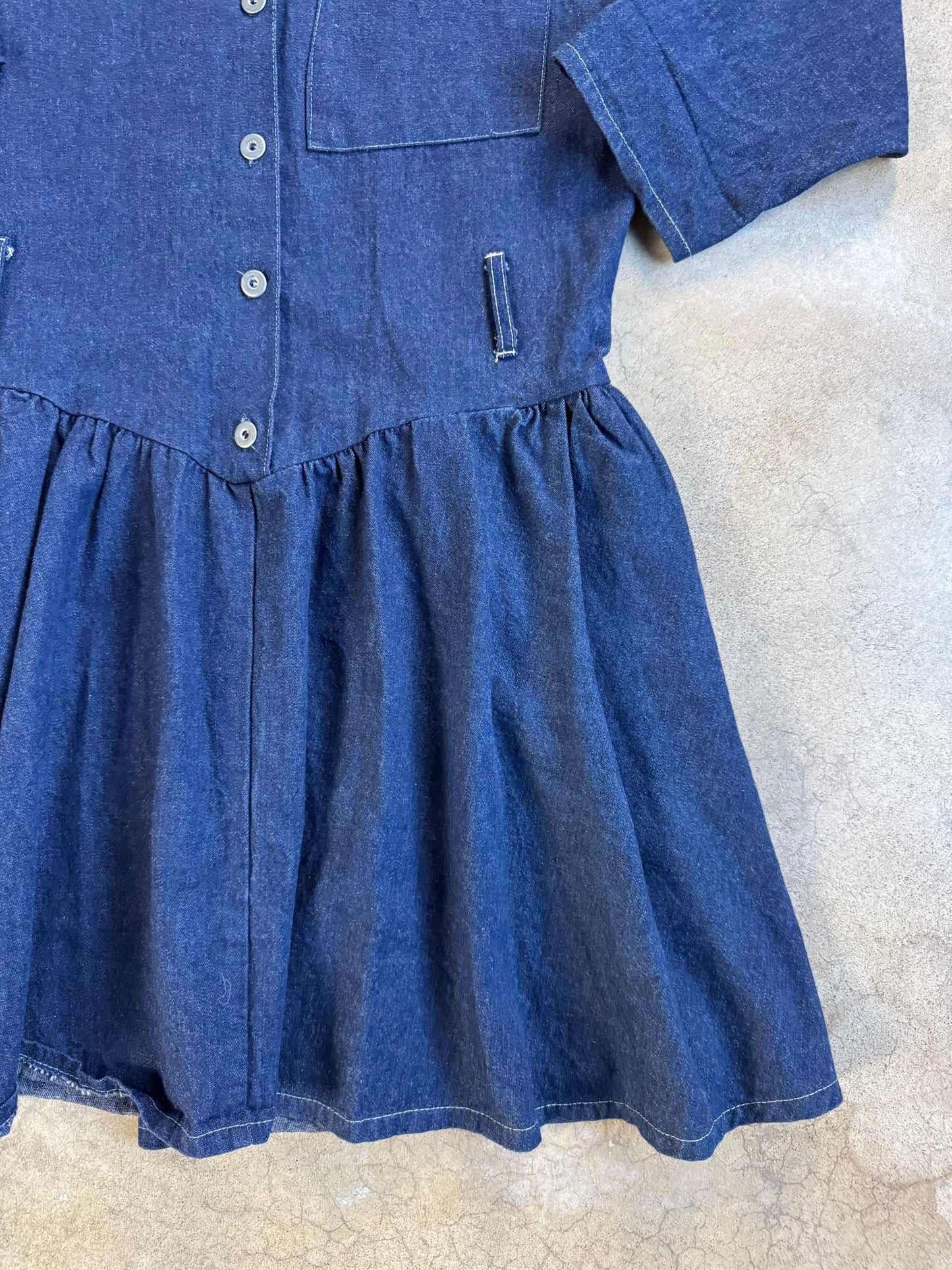Vintage 1980s Timely Trends Button-Front Denim Drop-Waist Shirt Dress | Medium
