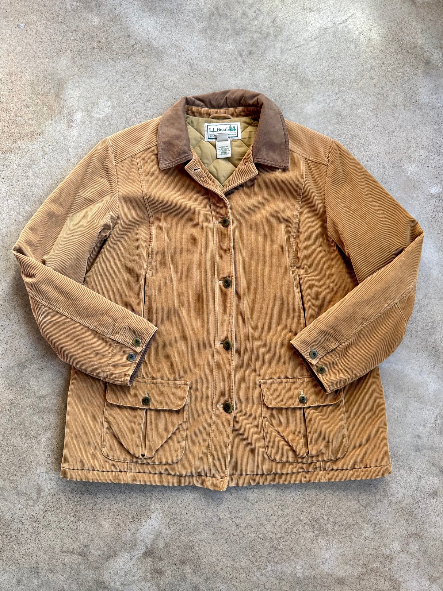 2000s L.L. Bean Tan Corduroy Quilt Lined Barn Jacket | XL