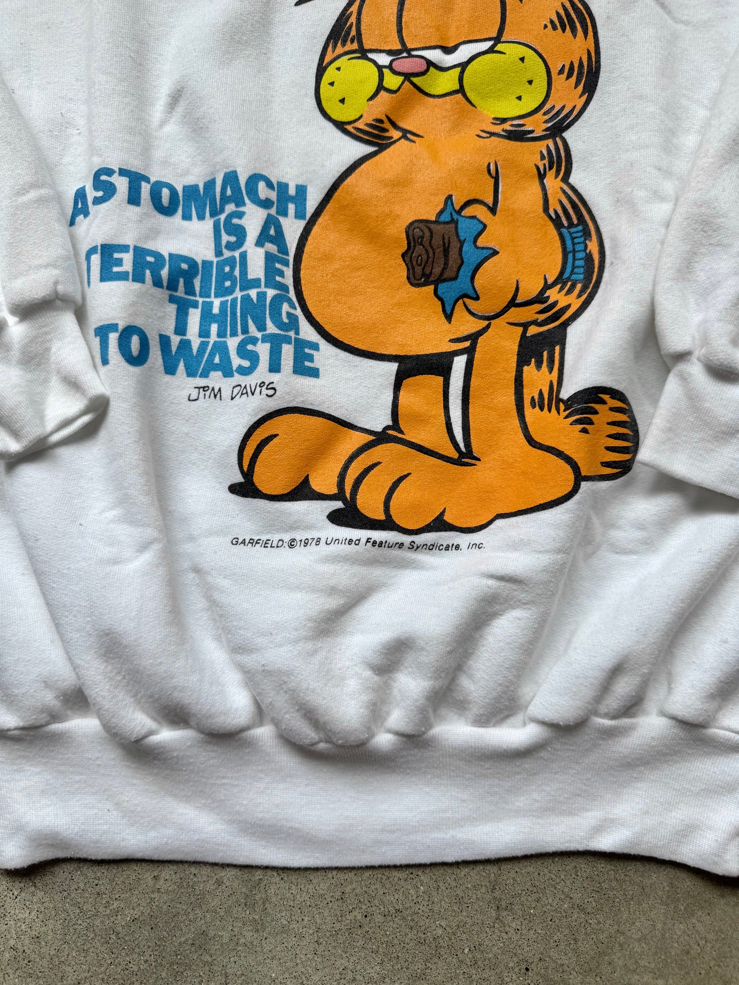 Vintage 1978 Garfield “A Stomach is a Terrible Thing to Waste” Graphic Sweatshirt | Large