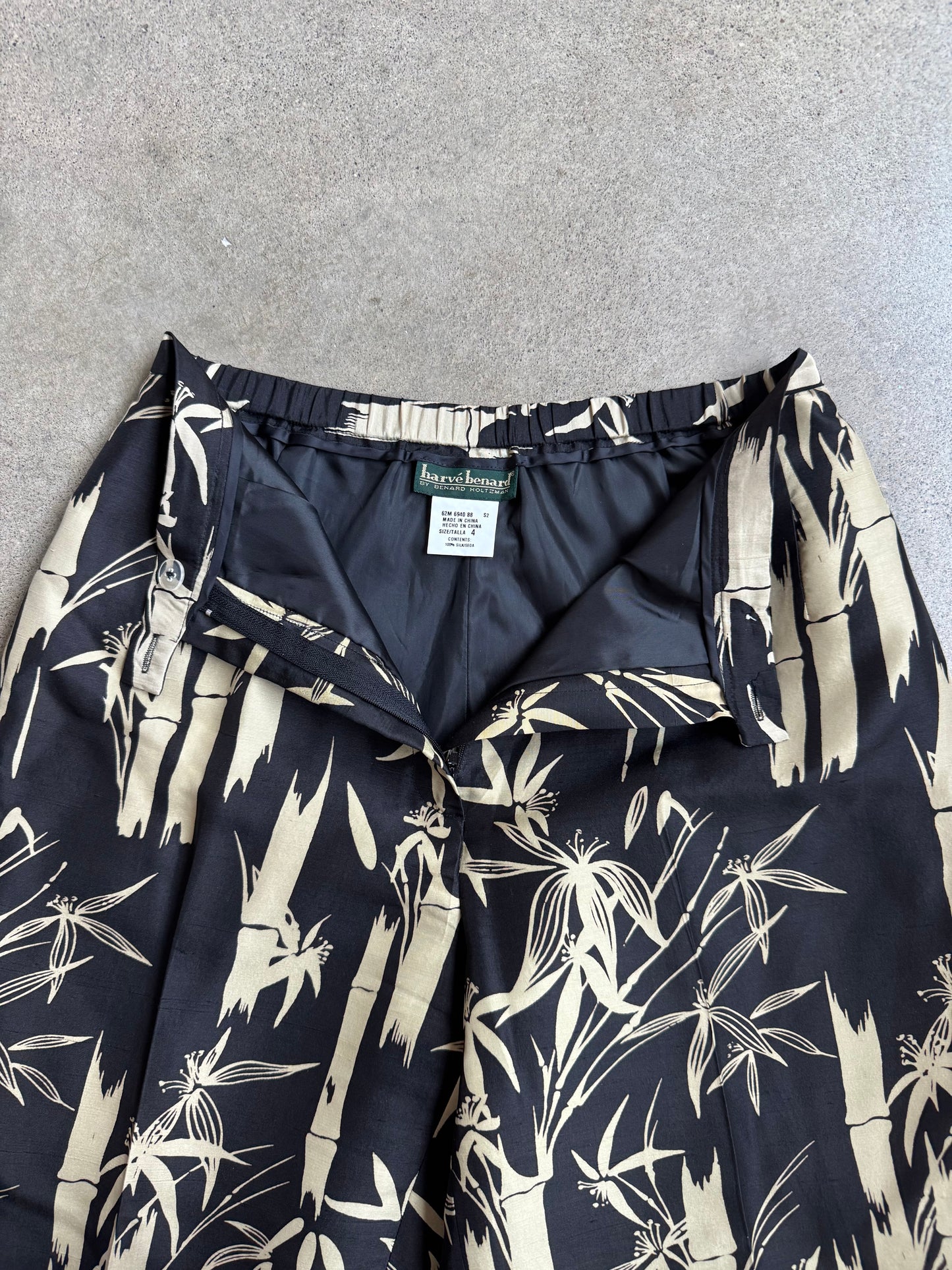 Vintage 1990s Harvé Benard 100% Silk Bamboo Print Two-Piece Set | Small