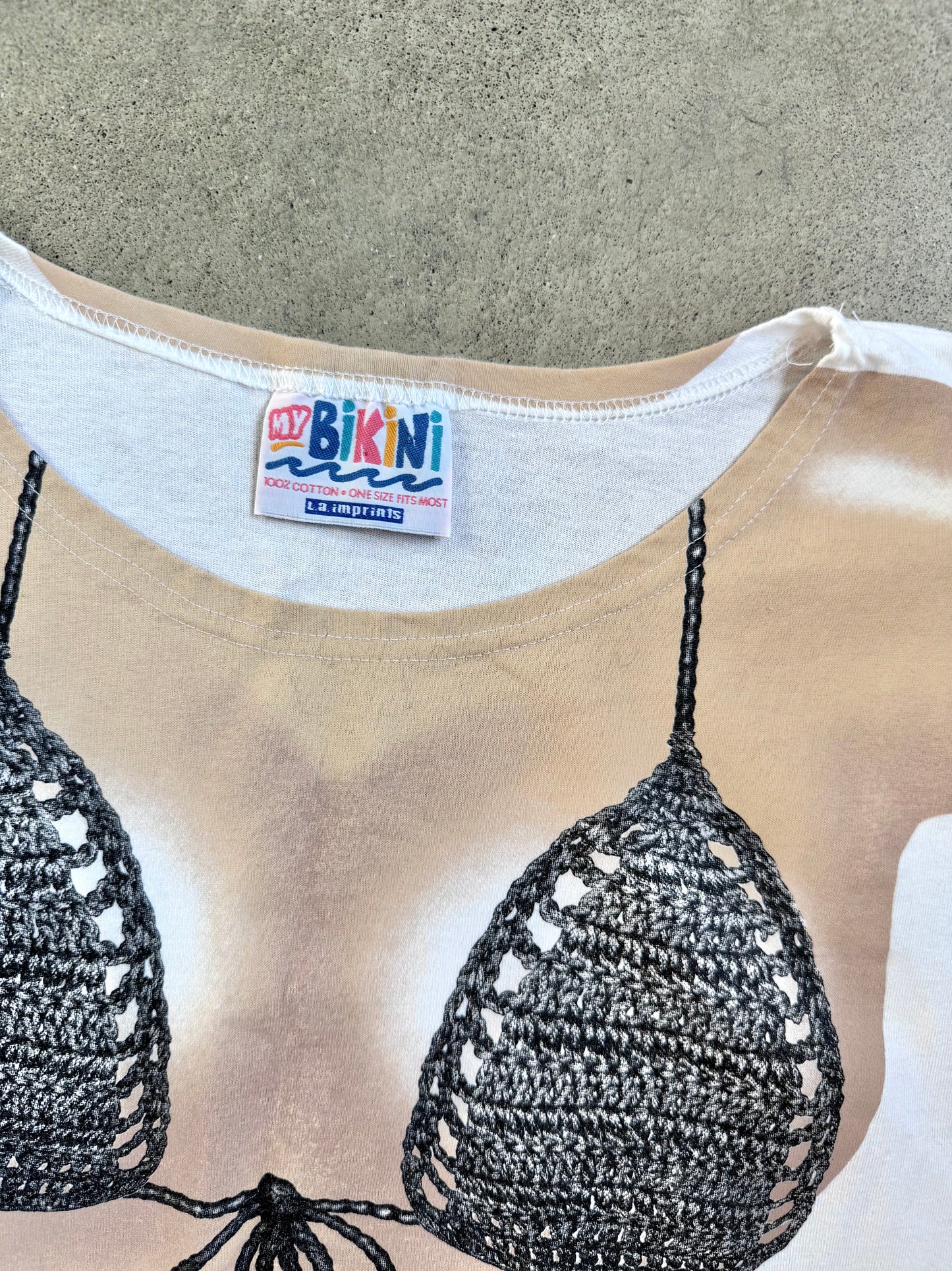 Vintage 1990s L.A. Imprints My Bikini Body Printed Beach Cover-Up Tee | One Size