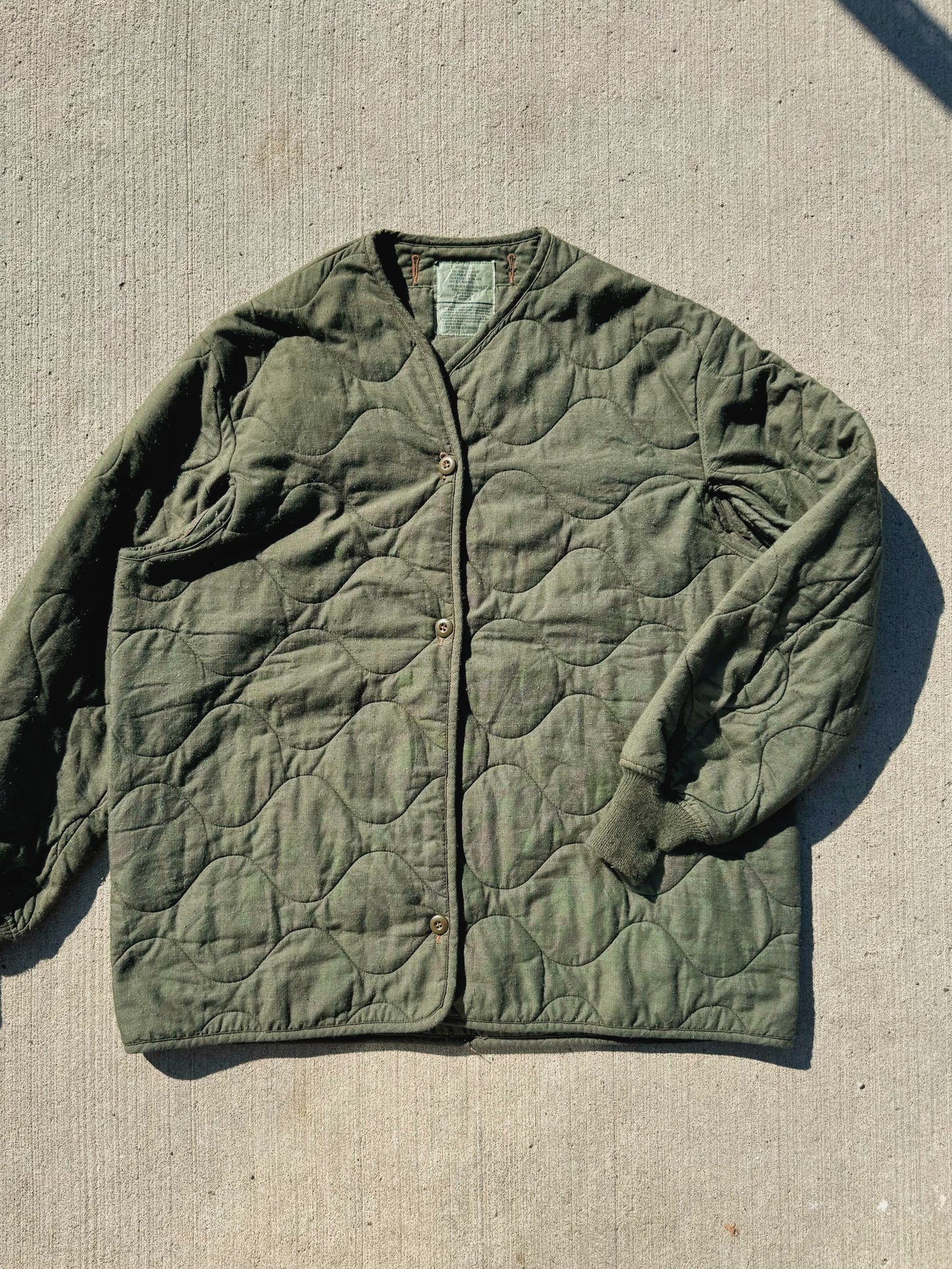 Vintage Military Woolrich Green Quilted Jacket Liner | Large